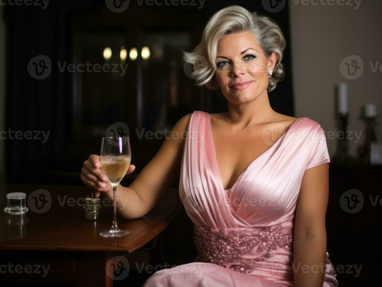 Frau Teilnahme ein Neu Jahr Vorabend Party im ein elegant Kleid ai generativ foto