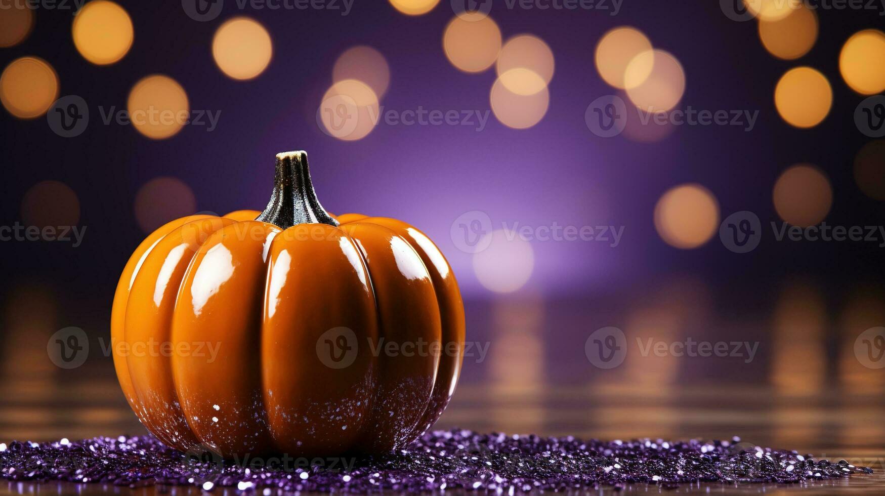generativ ai, Halloween funkeln Hintergrund mit Kürbis. Orange und violett Farben, Urlaub Konzept mit Kopieren Raum foto