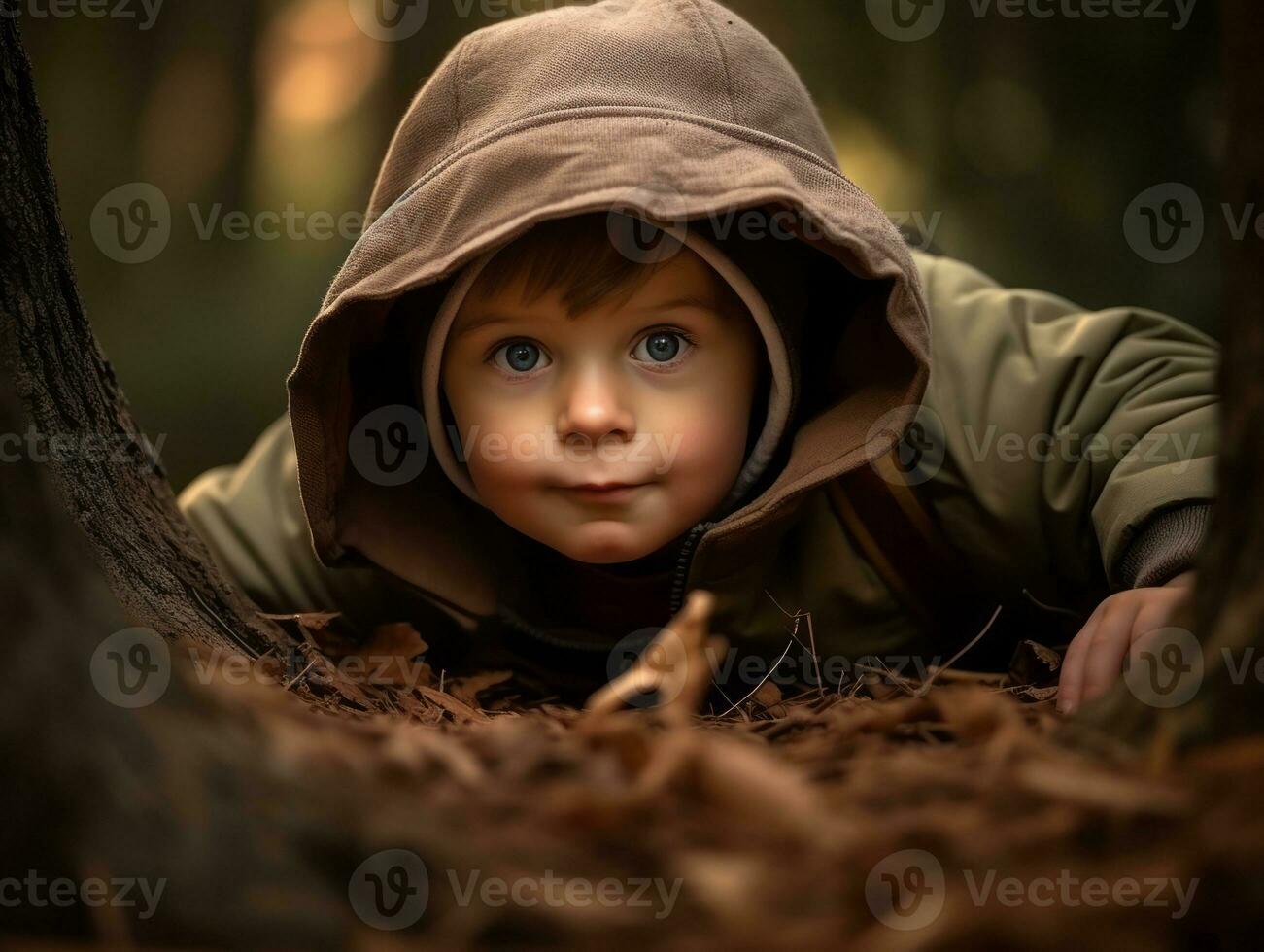 bezaubernd Baby erkunden das Natur ai generativ foto