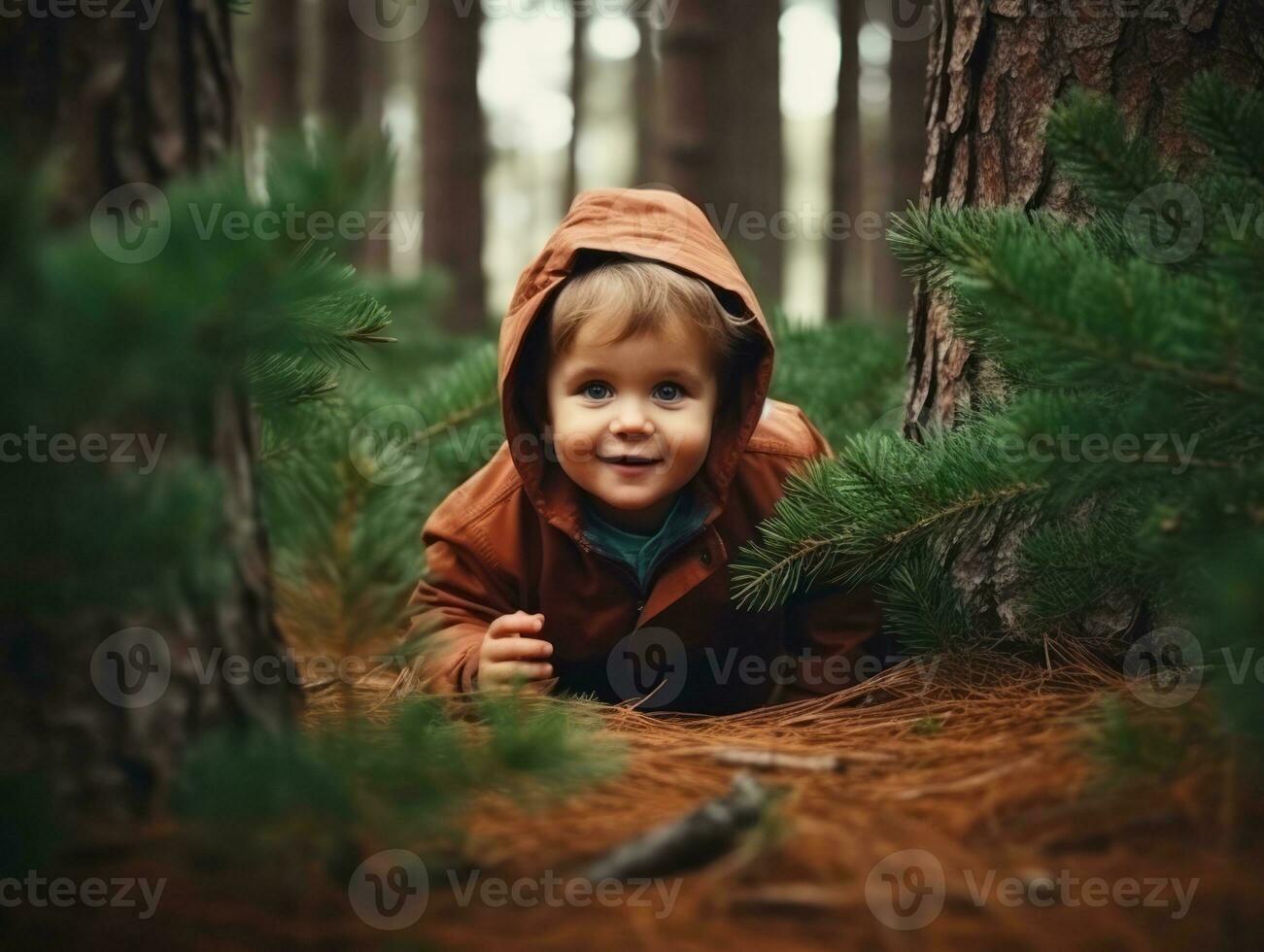 bezaubernd Baby erkunden das Natur ai generativ foto