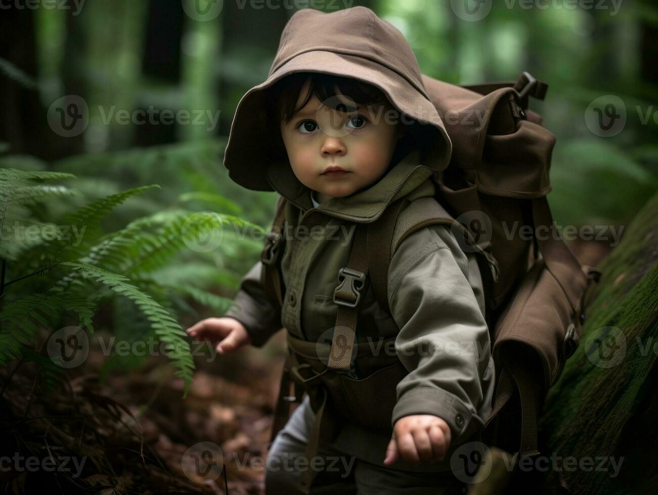 bezaubernd Baby erkunden das Natur ai generativ foto