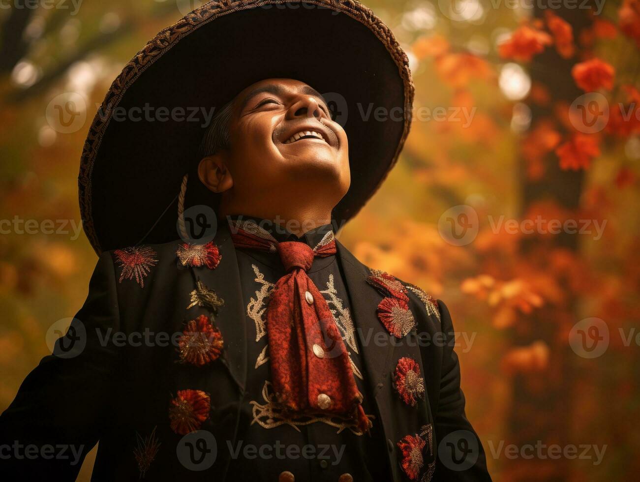 Foto von emotional dynamisch Pose Mexikaner Mann im Herbst ai generativ