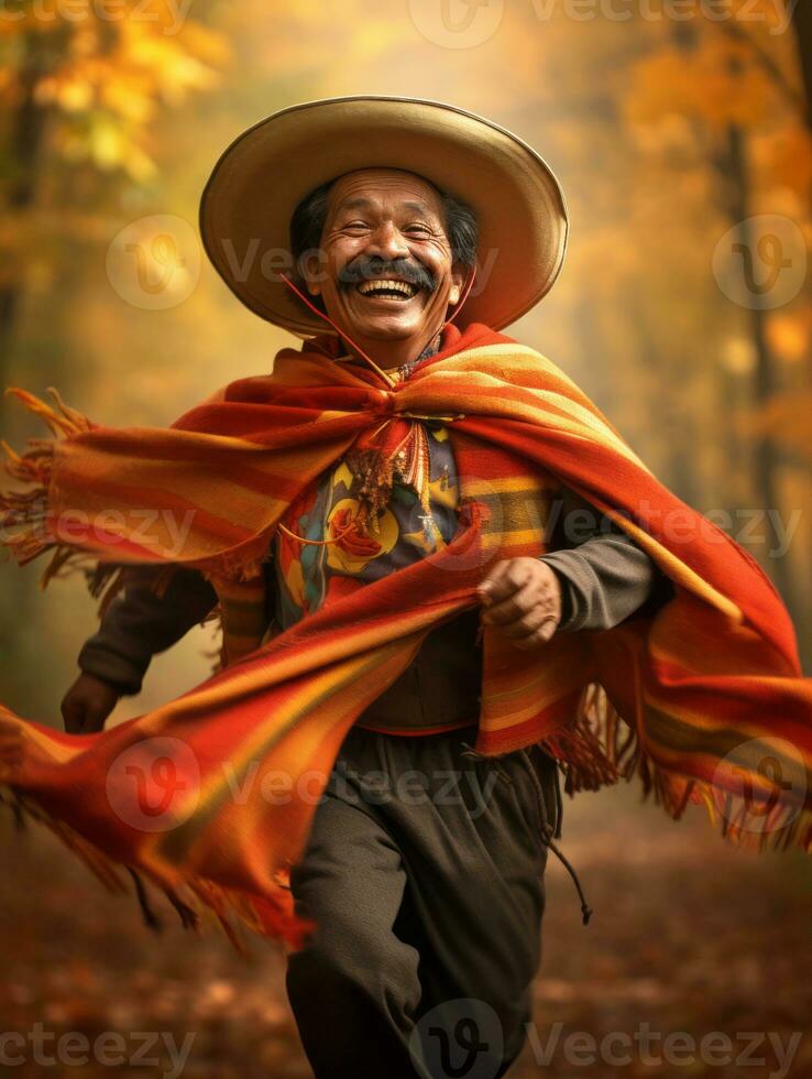 Foto von emotional dynamisch Pose Mexikaner Mann im Herbst ai generativ