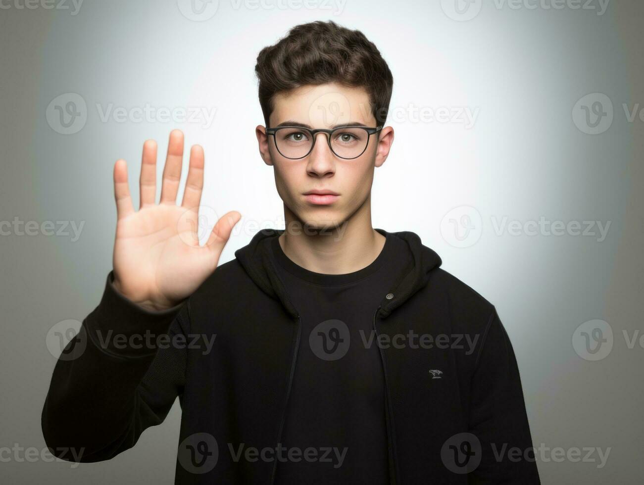 jung gut aussehend Mann emotional Gesten auf solide Hintergrund ai generativ foto