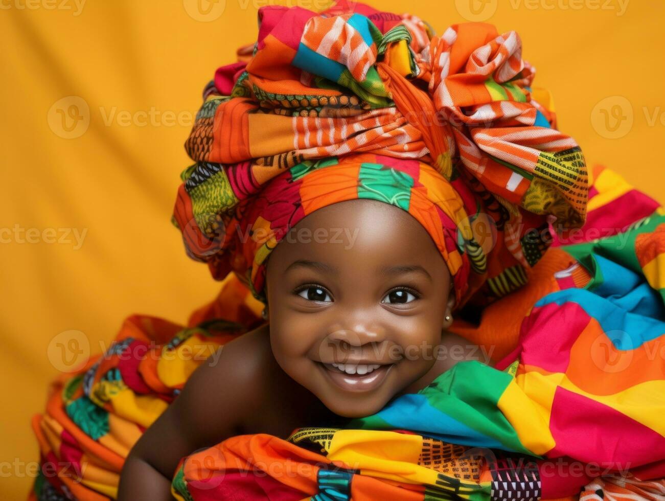 bezaubernd Baby mit beschwingt Kleidung im ein spielerisch Pose ai generativ foto