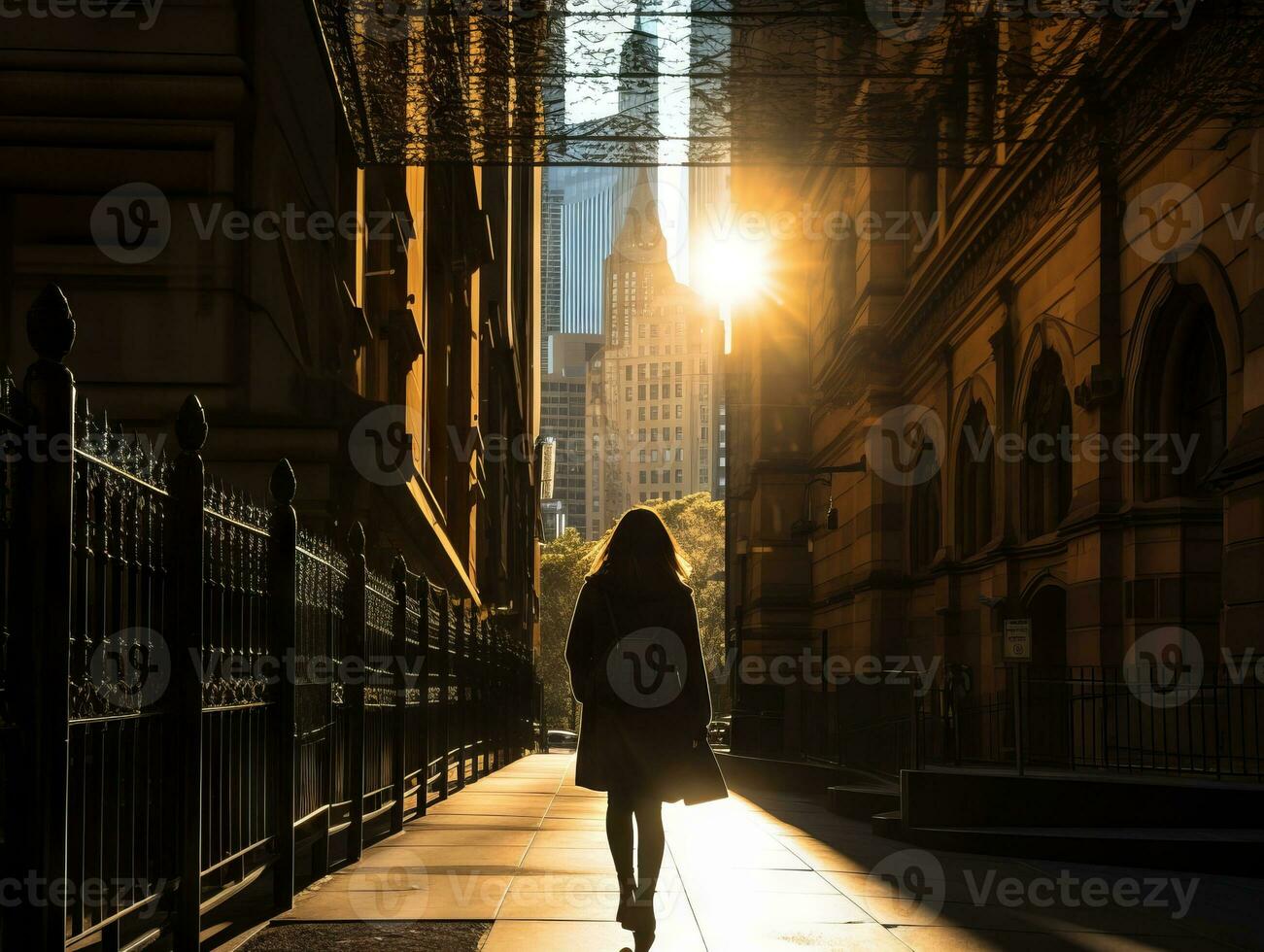 Frau genießt ein gemächlich gehen im das Herz von das Stadt ai generativ foto