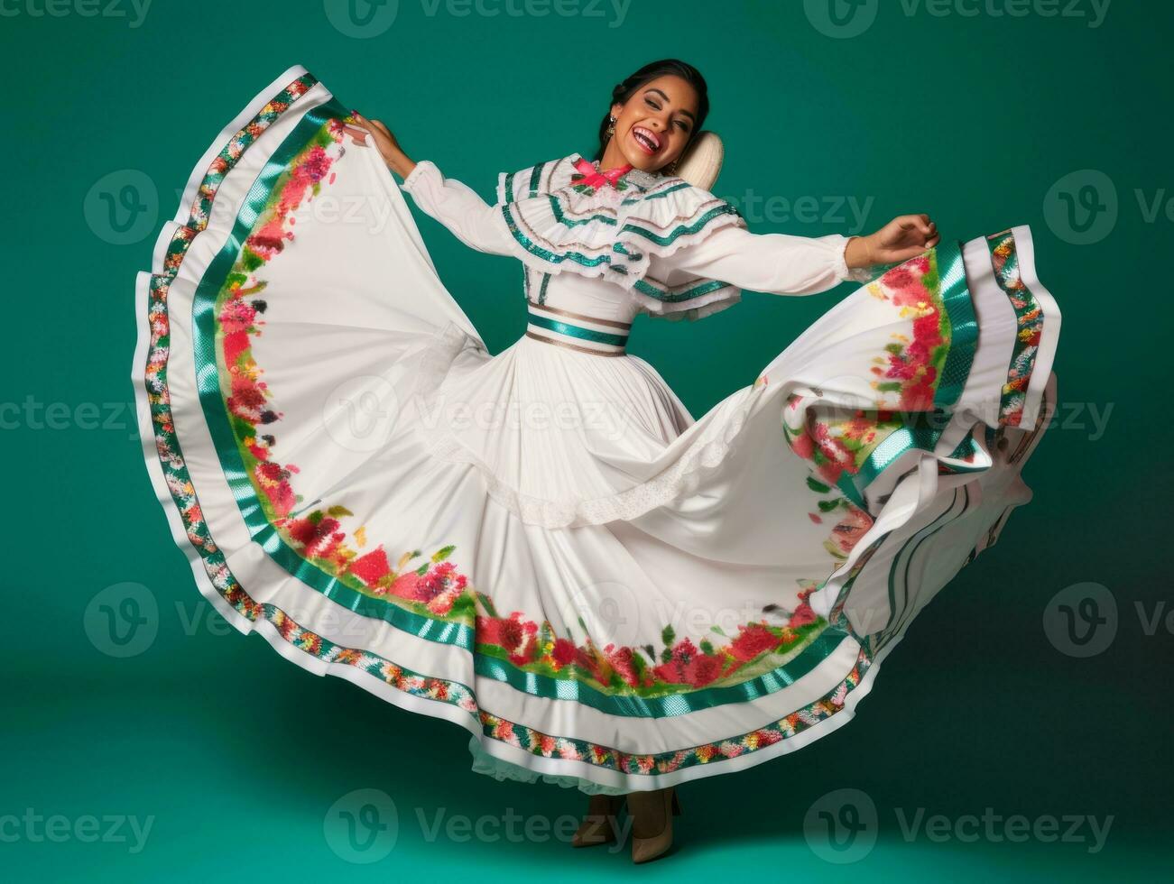 40 Jahr alt Mexikaner Frau im spielerisch Pose auf solide Hintergrund ai generativ foto