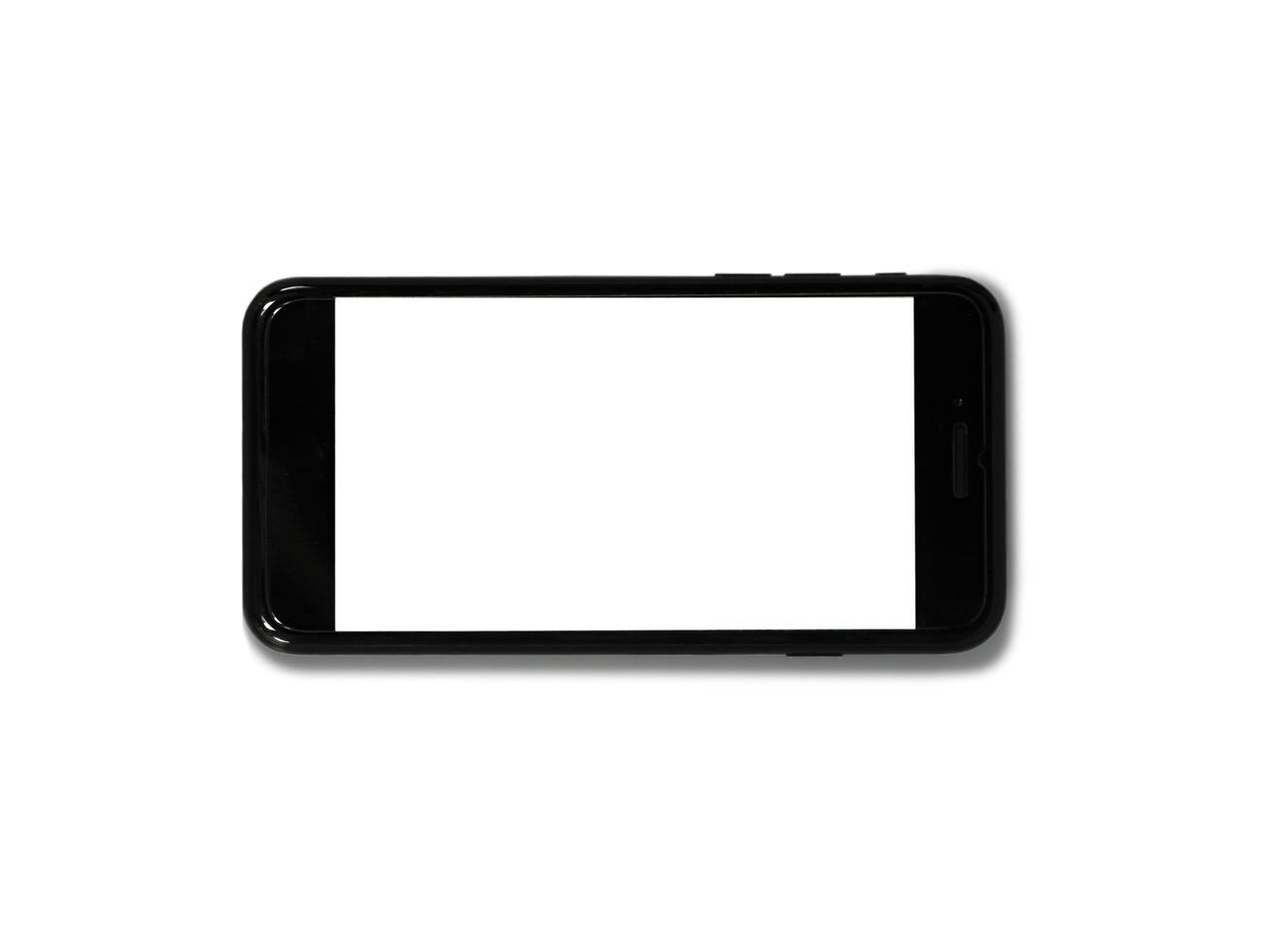 Schwarzes Telefon isoliert auf weißem Hintergrund mit Kopienraum auf dem Bildschirm foto