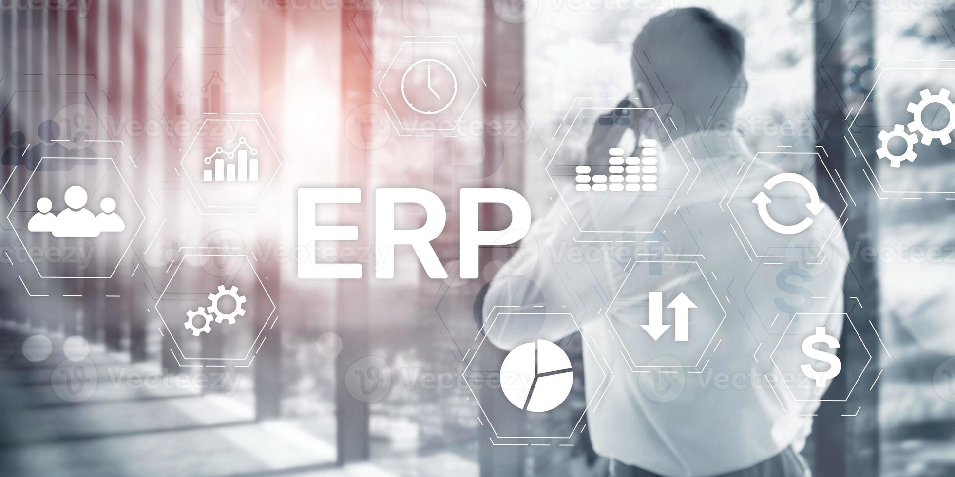 Enterprise Resource Planning ERP-Mixed-Media-Hintergrund. Corporate Business Internet-Technologie-Konzept. foto