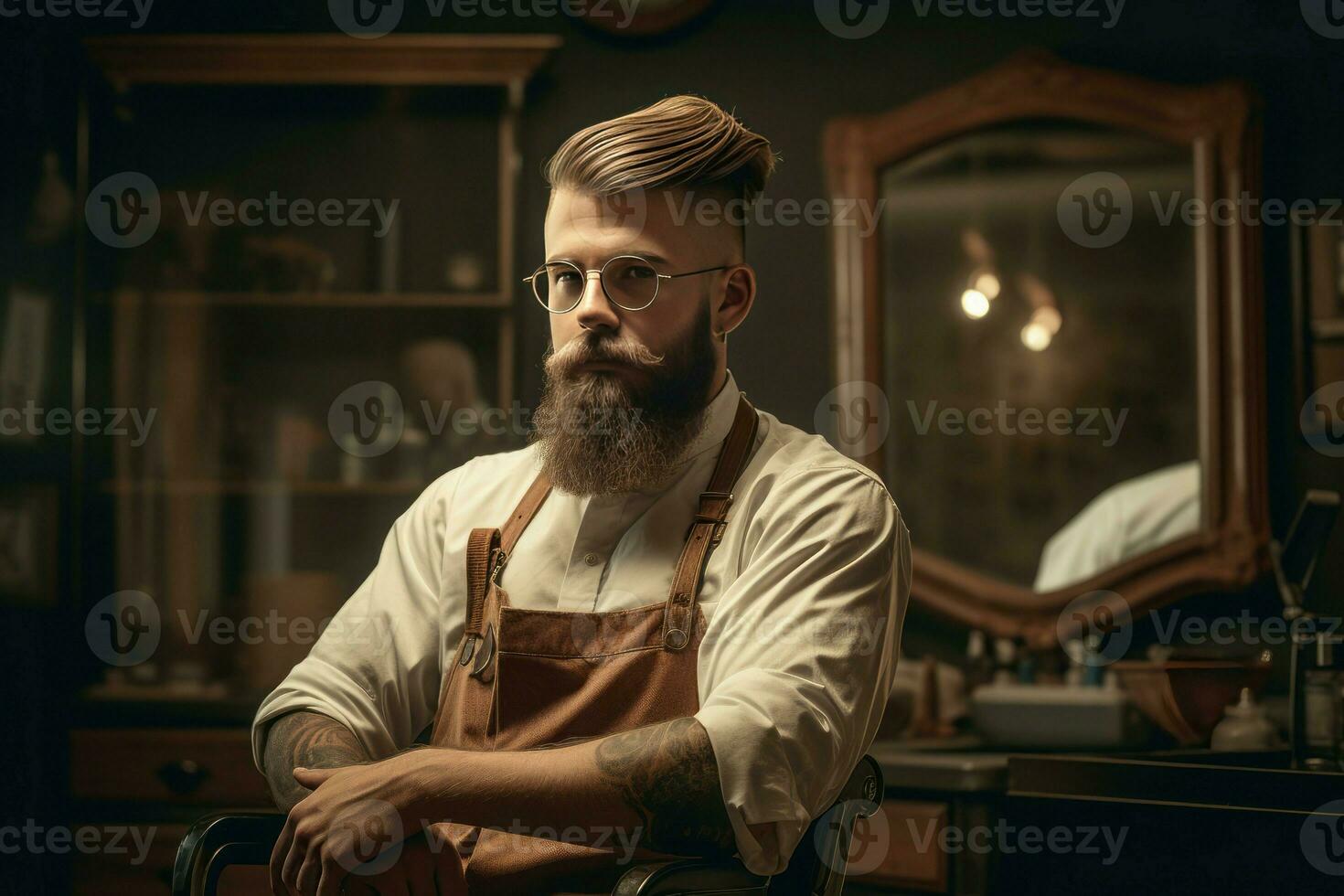 cool Barbier Porträt Haarschnitt. generieren ai foto