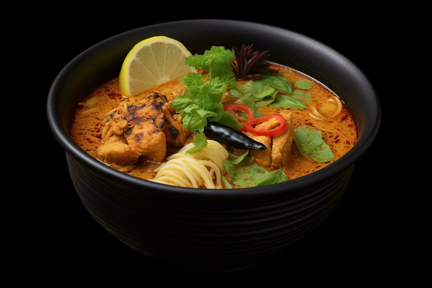 würzig Hähnchen gekocht mit Curry Soße und Reis ai generiert foto