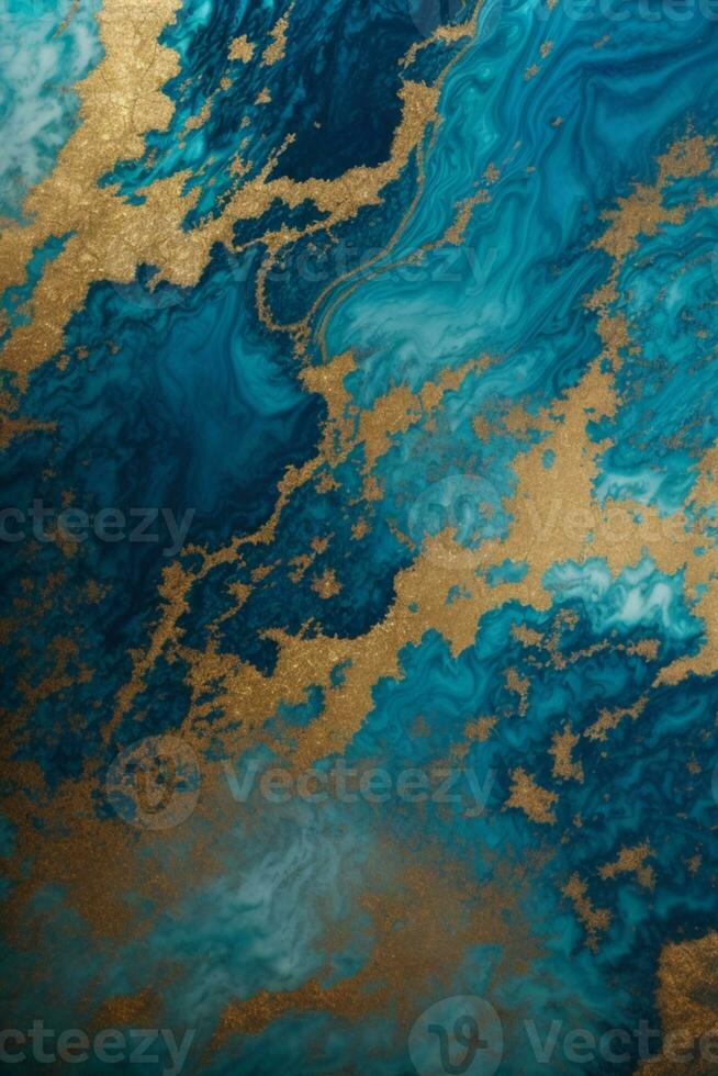 abstrakt marmoriert bewirken Hintergrund. Blau kreativ Farben. schön Farbe mit das Zusatz von Gold. ai generiert foto