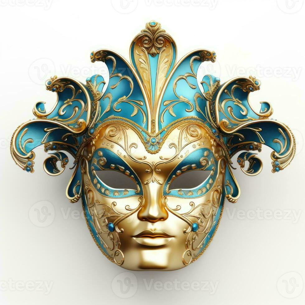 venezianisch Karneval Maske isoliert auf Weiß Hintergrund Maskerade einer Maske Vorlage zum Karneval im Vorderseite Aussicht foto