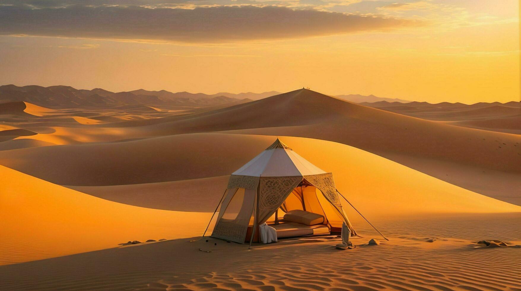 ai generiert. ai generativ - - Wüste Gelassenheit - - ein islamisch Rückzug inmitten das Sand foto
