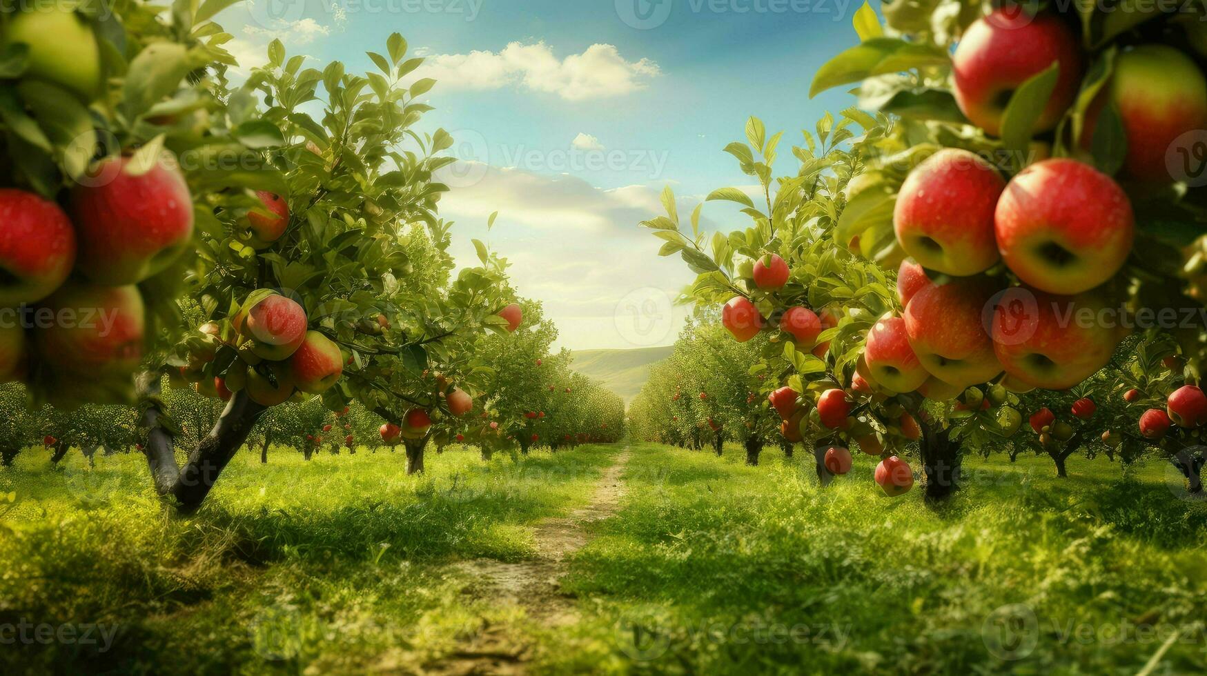 Obst Landschaft Apfel Obstgärten ai generiert foto