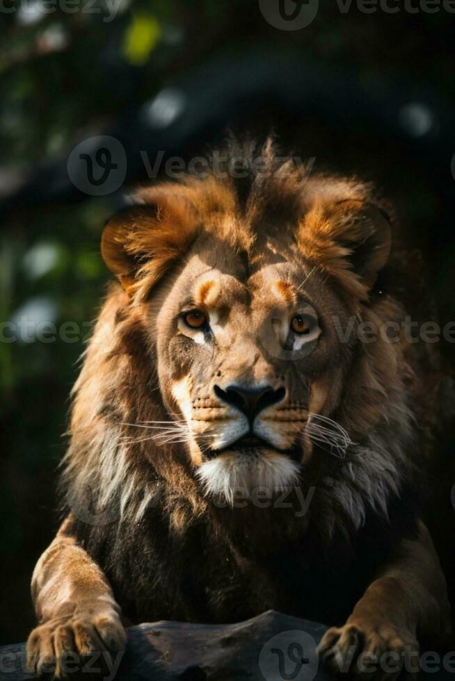 Löwe König isoliert auf schwarz. ai generiert foto