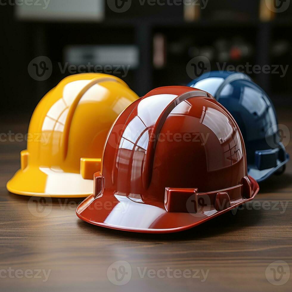Kopf Schutz Sicherheit Helm zum Gebäude, industriell, Maschinenbau, Architekt, Arbeit, industriell Auftragnehmer arbeiten. gut zum Geschäft, arbeiten, Webseite, Unternehmen usw. generativ Bild ai foto