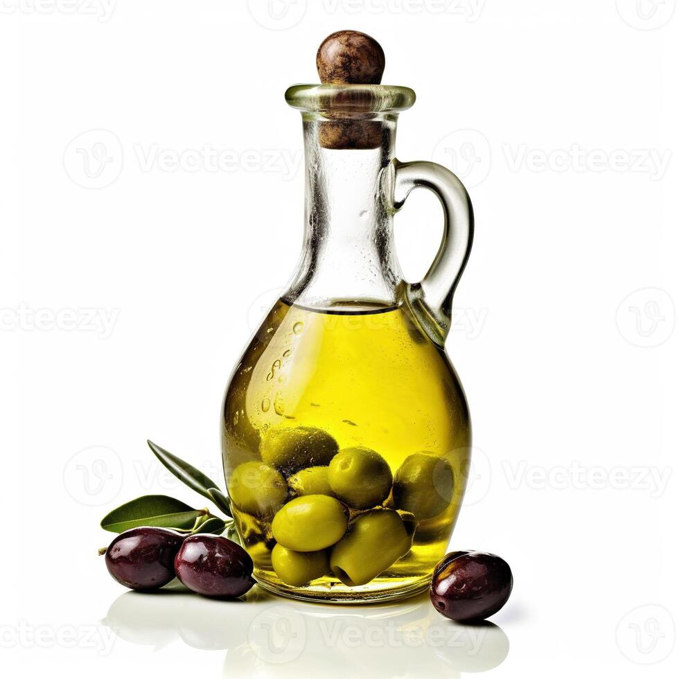 Oliven Öl auf Weiß Hintergrund. generativ ai foto