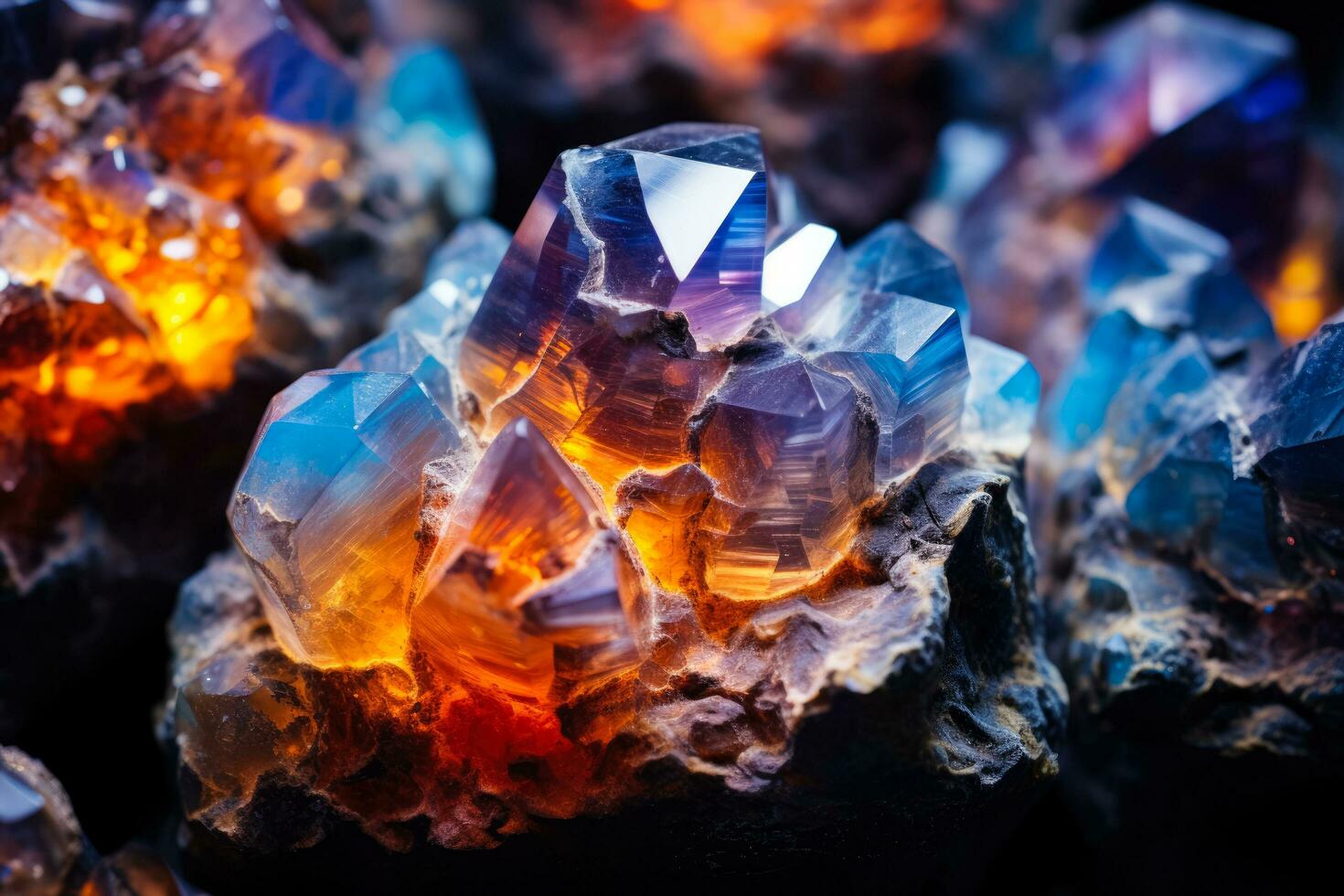 vergrößert Schuss Hervorheben faszinierend Kristall Formationen im ein Geoden Hohlraum foto