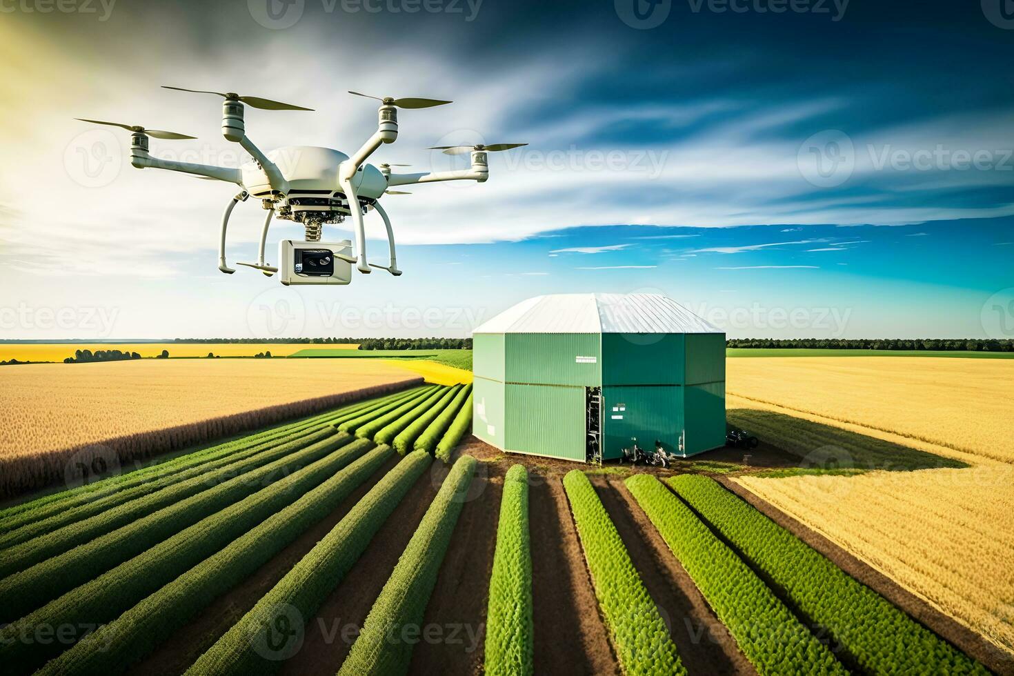 solarbetrieben Drohne Überwachung Pflanzen im Zukunft Landwirtschaft mit generativ ai foto