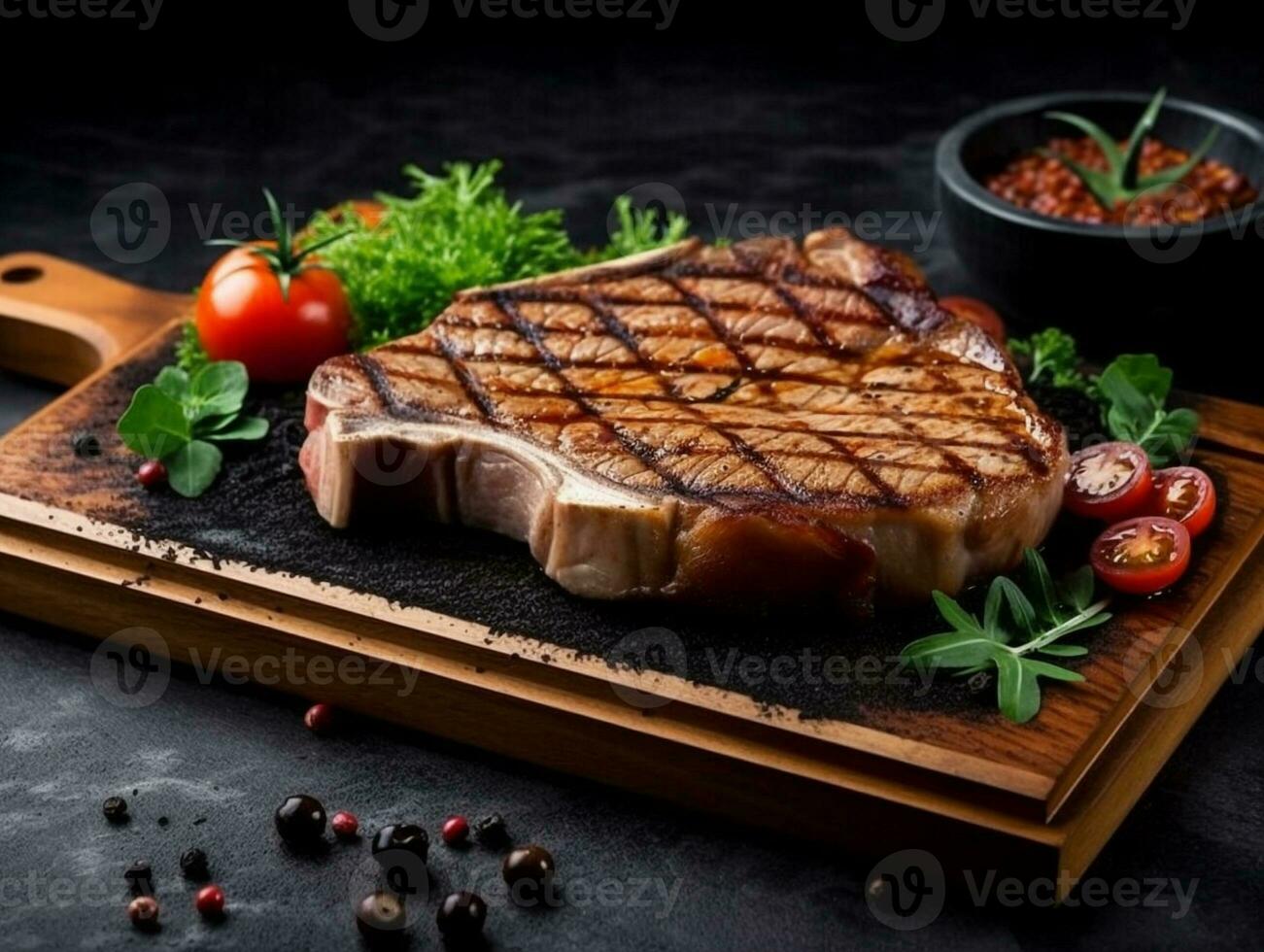 generativ ai. perfekt gegrillt Schweinefleisch hacken Steak mit ein lecker Aroma foto
