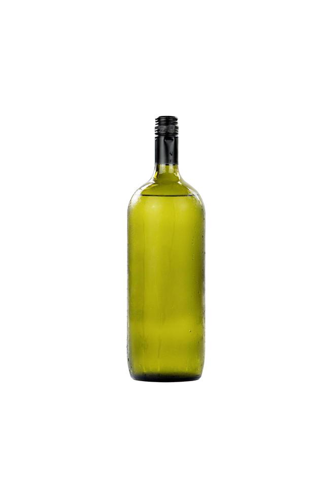 große Glasweinflasche auf weißem Hintergrund foto