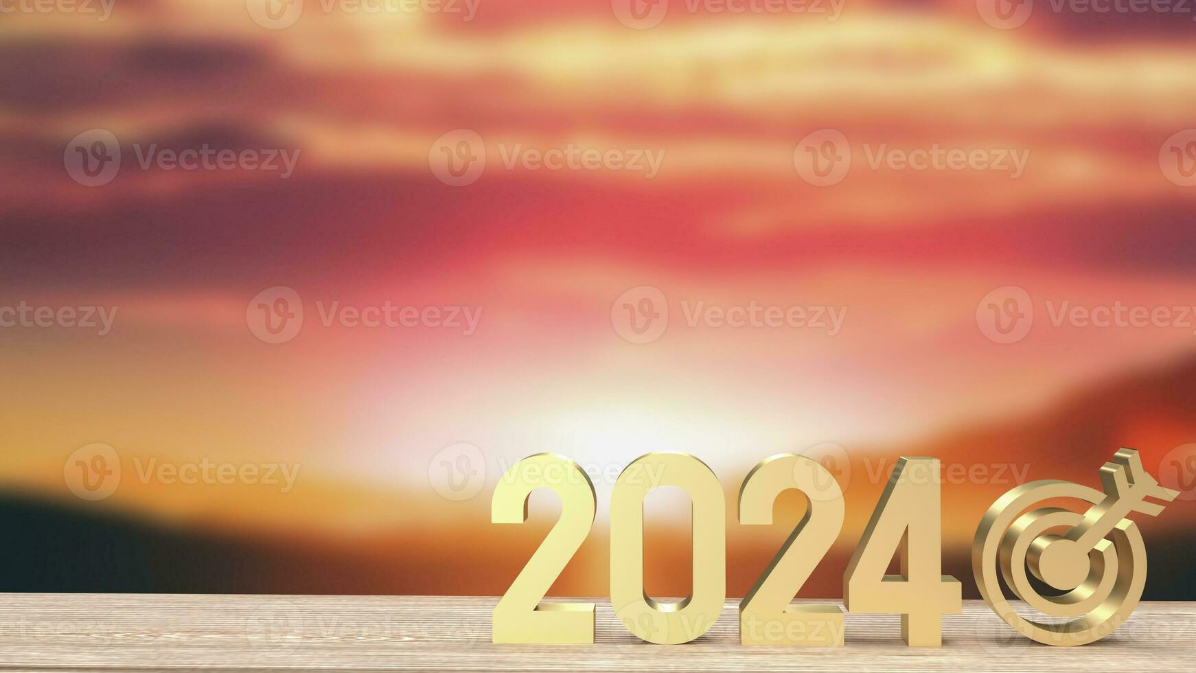 das Gold 2024 Nummer zum Neu Jahr Geschäft Konzept 3d Rendern foto