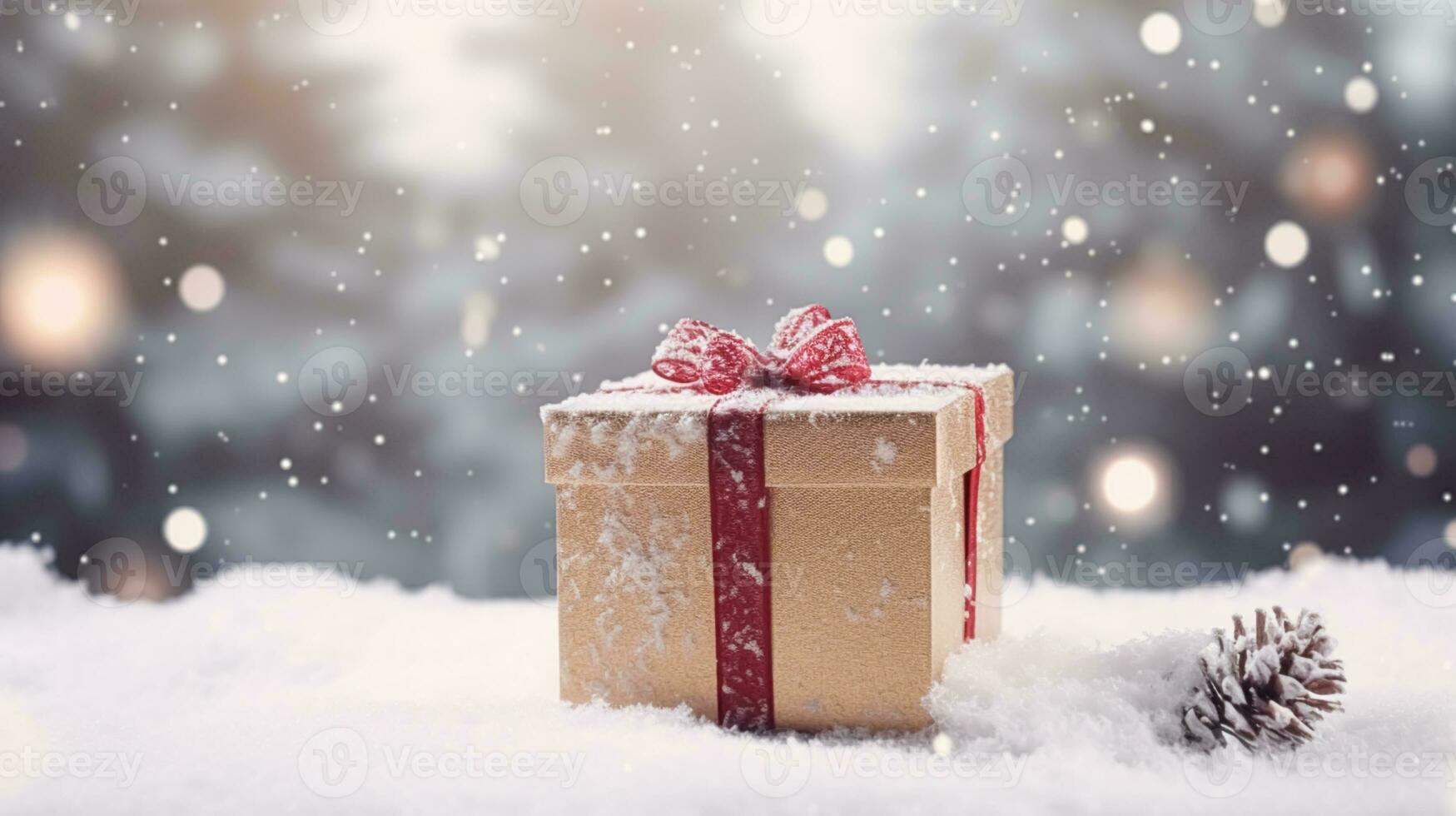Weihnachten Urlaub Geschenk und gegenwärtig, Geschenk Box im das Schnee im  Schneefall Winter Landschaft Natur zum Boxen Tag, Ferien Einkaufen Verkauf  29227977 Stock-Photo bei Vecteezy