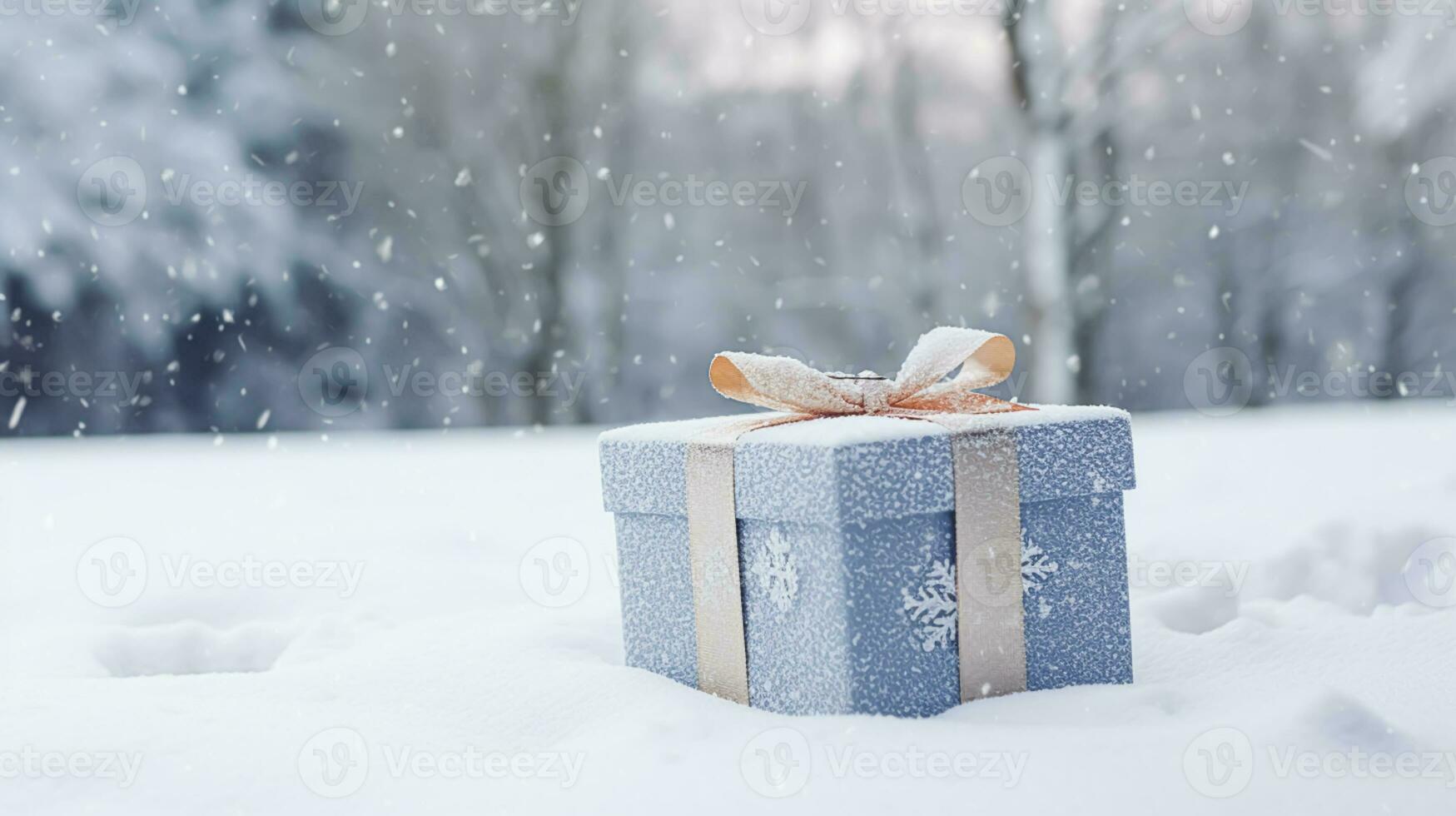 Weihnachten Urlaub Geschenk und gegenwärtig, Geschenk Box im das Schnee im  Schneefall Winter Landschaft Natur zum Boxen Tag, Ferien Einkaufen Verkauf  29227977 Stock-Photo bei Vecteezy