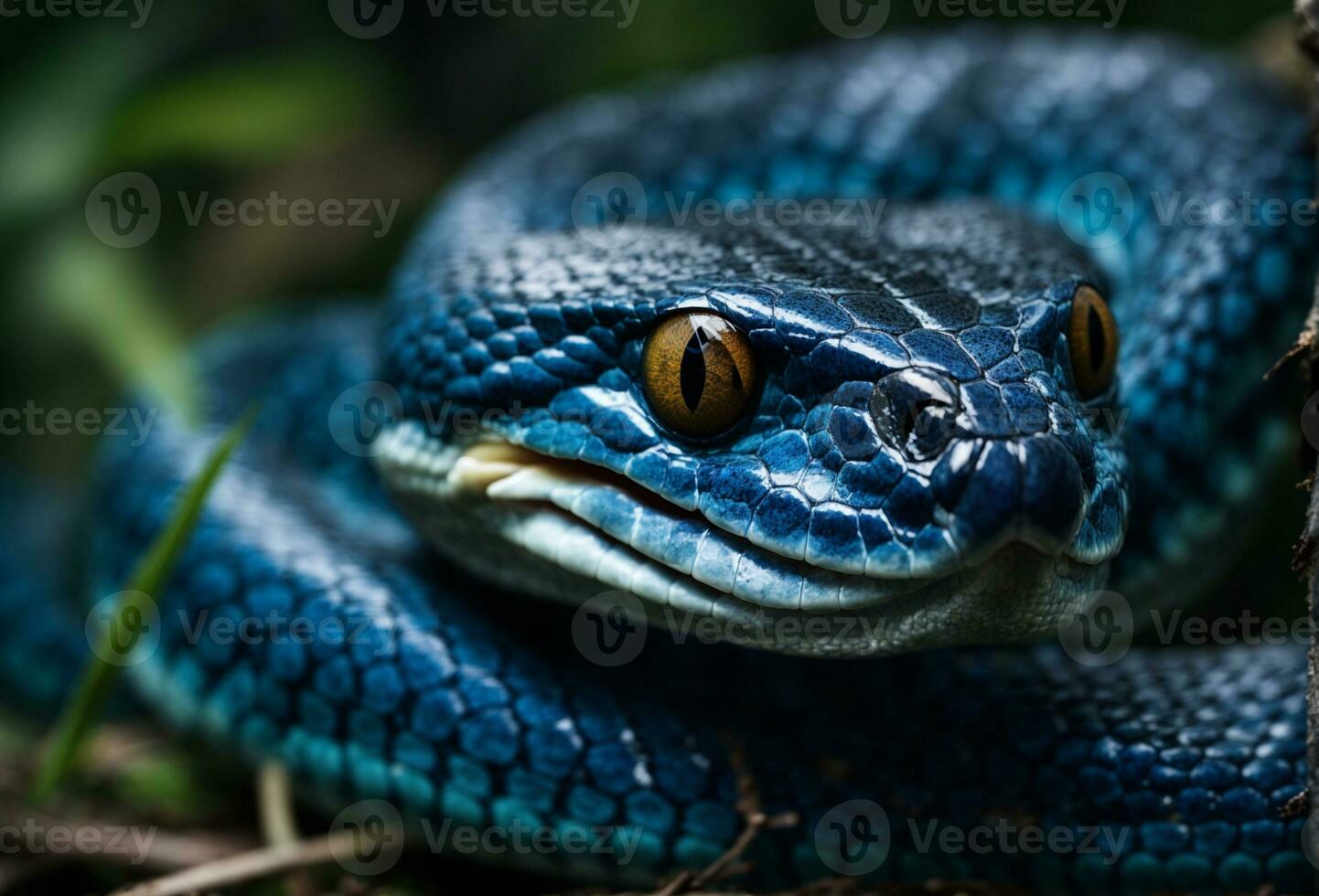 Blau Viper Schlange Nahansicht Gesicht. ai generiert foto