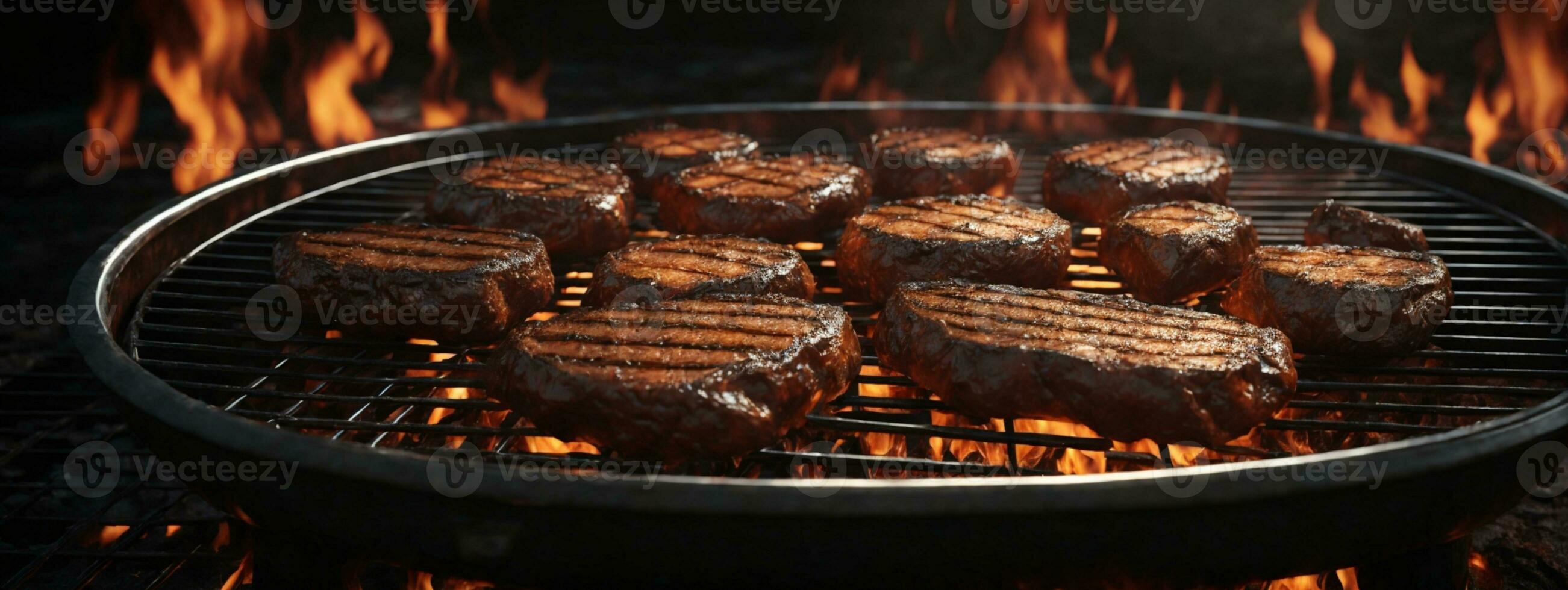 Grill Hintergrund - - leeren gefeuert Grill auf schwarz. ai generiert foto