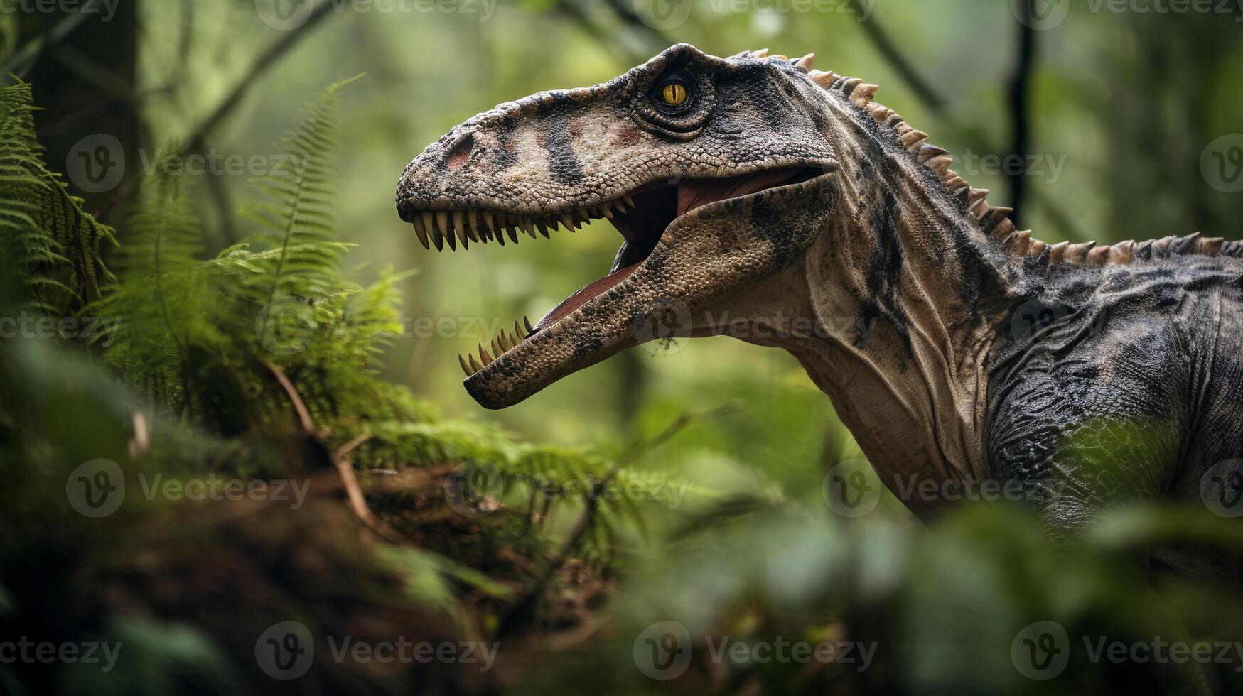 Foto von Velociraptor rex im das Dschungel. generativ ai