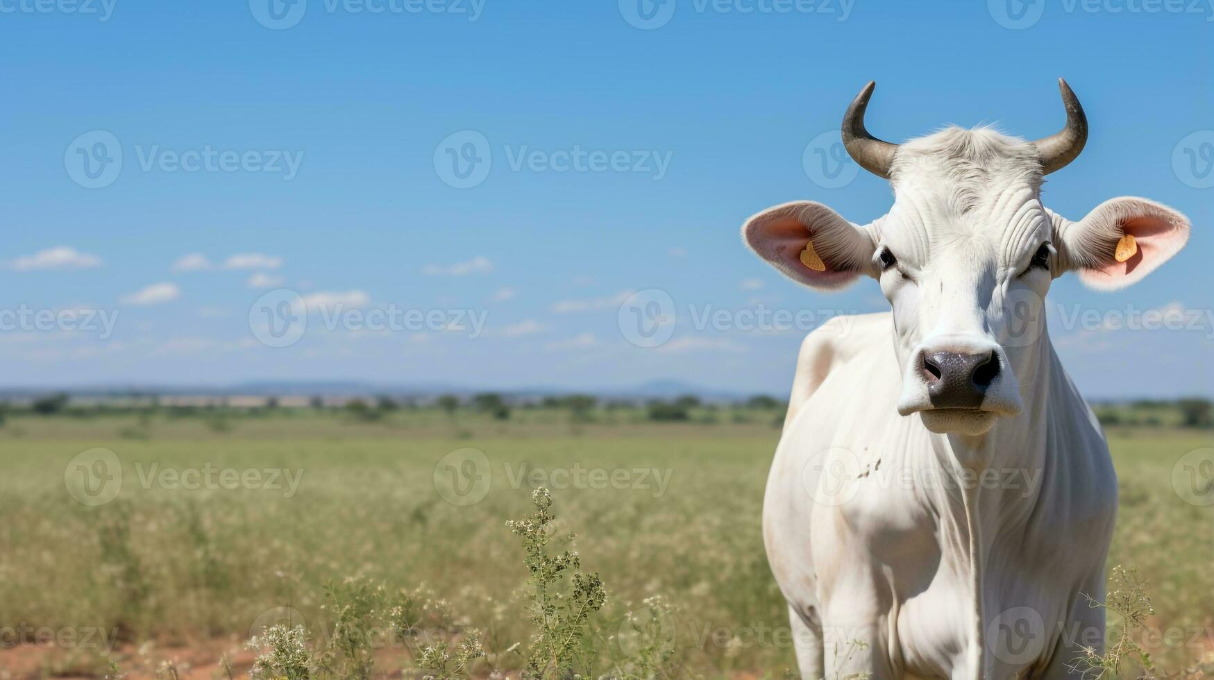 Foto von ein Zebu Brahman das Vieh im das Ackerland. generativ ai