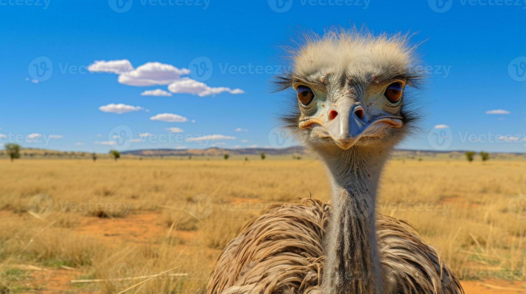 Foto von ein Strauß im das Ackerland. generativ ai