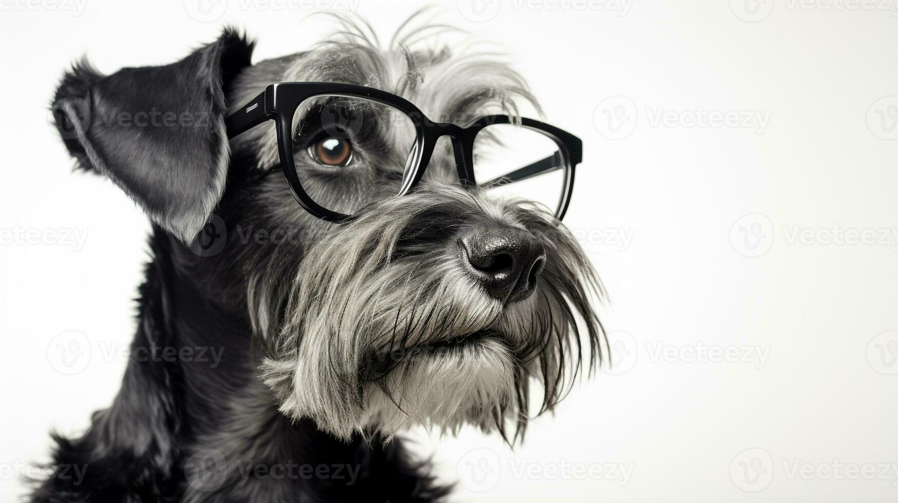 Foto von ein Miniatur Schnauzer Hund mit Brille isoliert auf Weiß Hintergrund. generativ ai