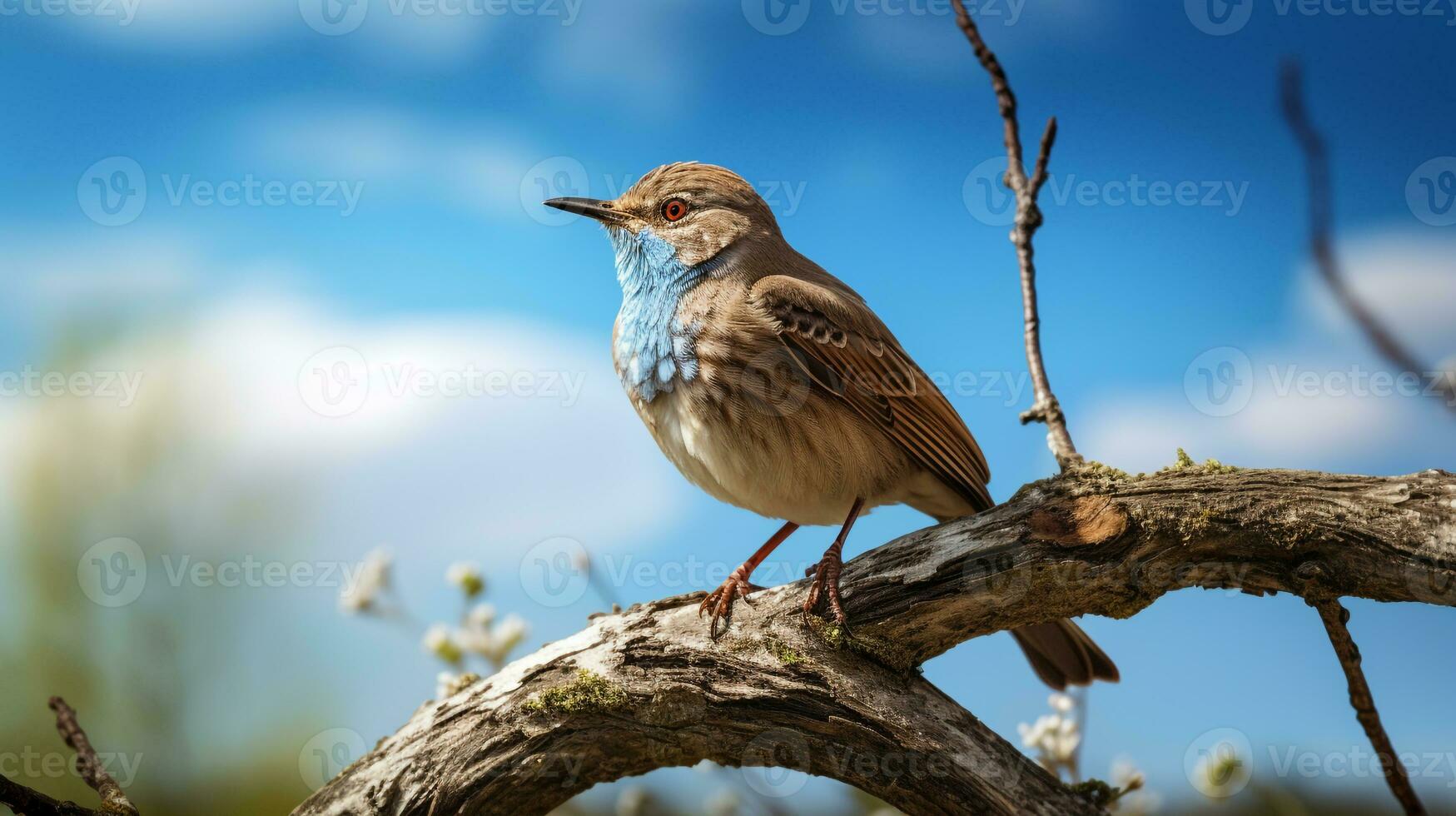 Foto von ein Nachtigall unter Blau Himmel. generativ ai