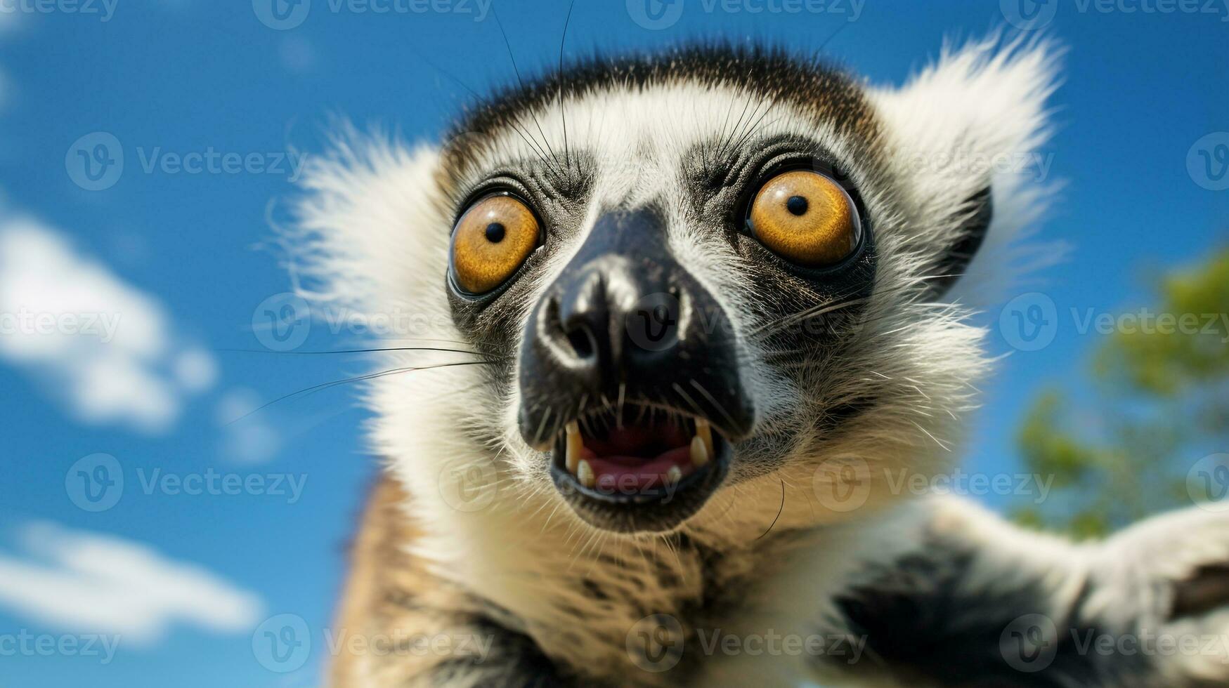 Foto von ein Lemur unter Blau Himmel. generativ ai