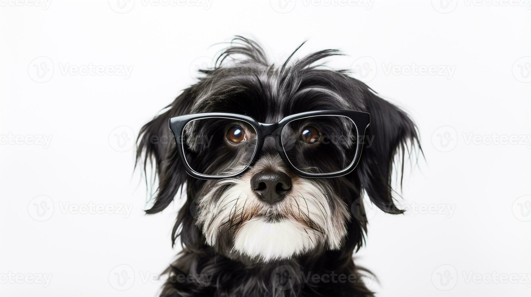 Foto von ein havanese Hund mit Brille isoliert auf Weiß Hintergrund. generativ ai