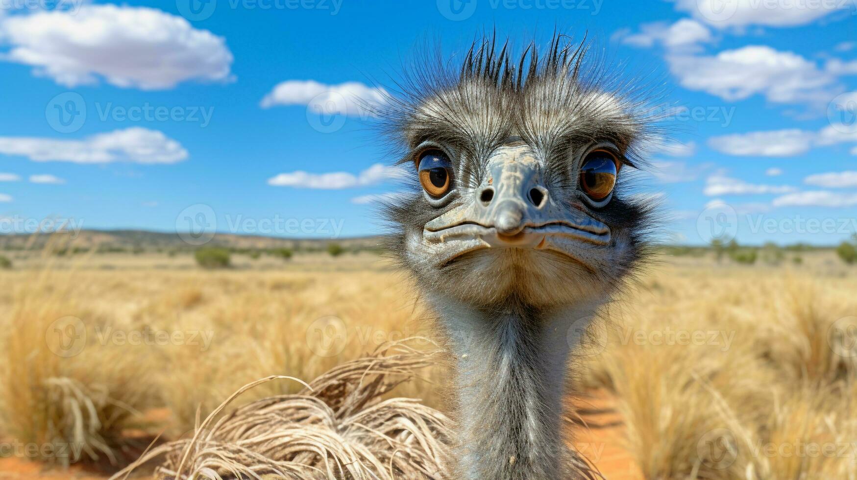 Foto von ein Emu im das Ackerland. generativ ai