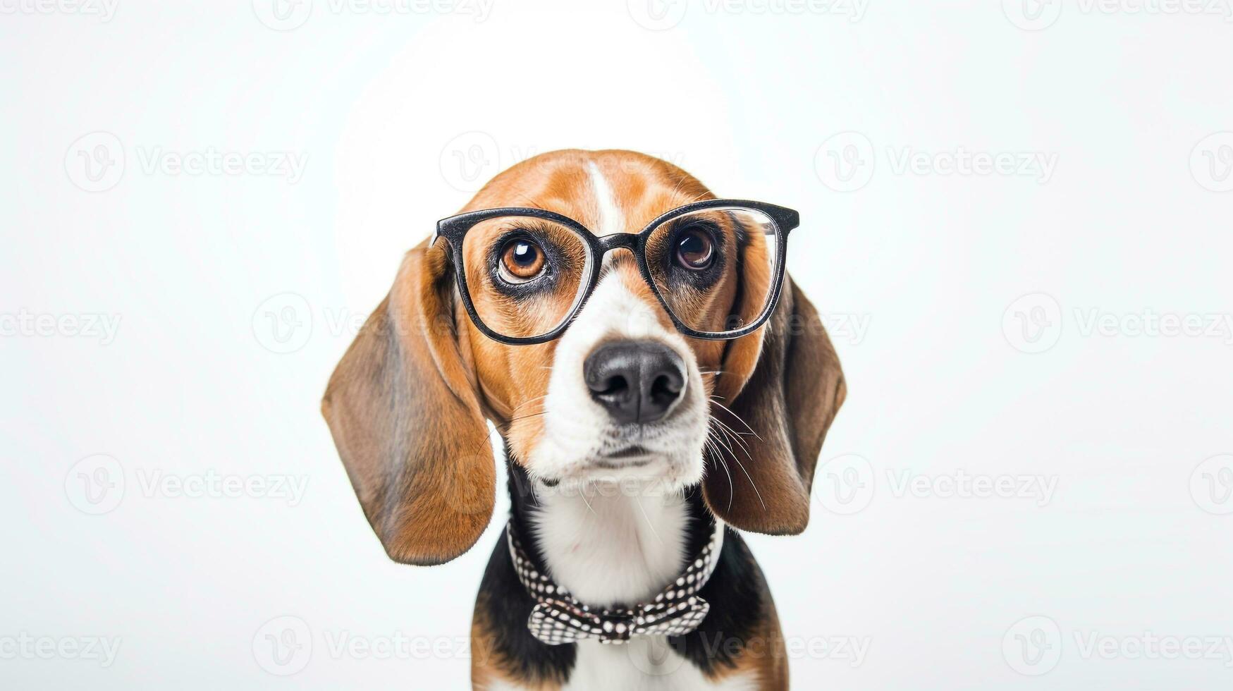 Foto von ein Beagle Hund mit Brille isoliert auf Weiß Hintergrund. generativ ai