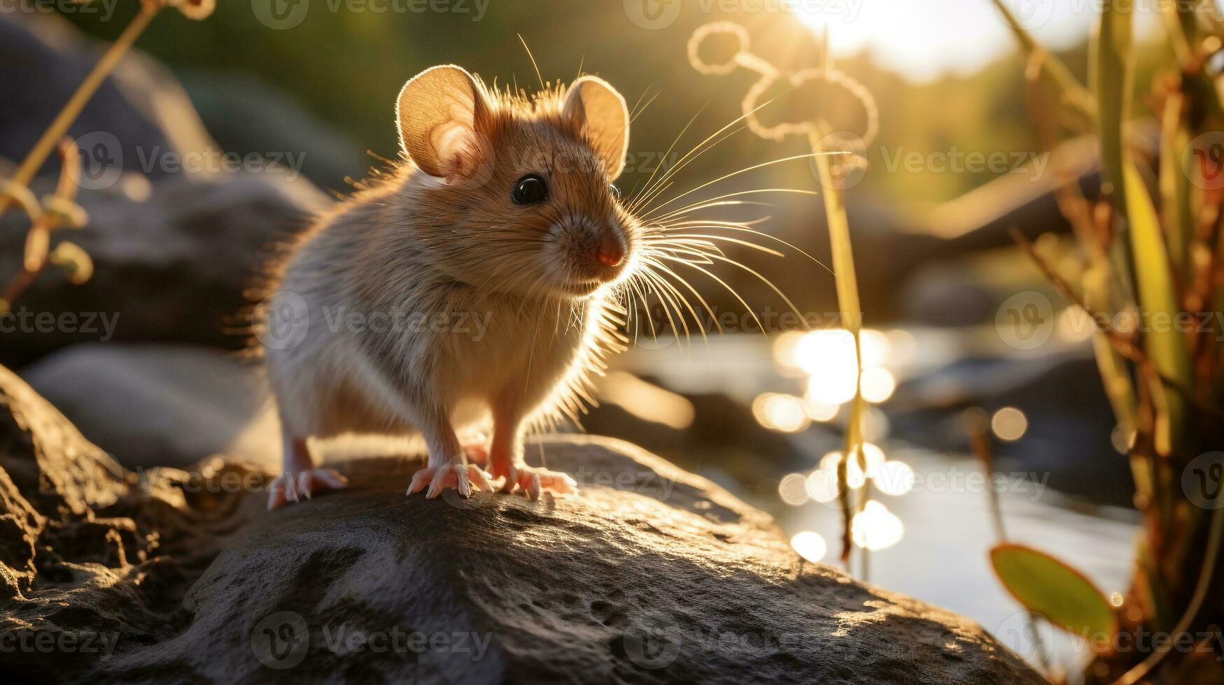 Nahansicht Foto von ein Maus suchen im ihr Lebensraum. generativ ai