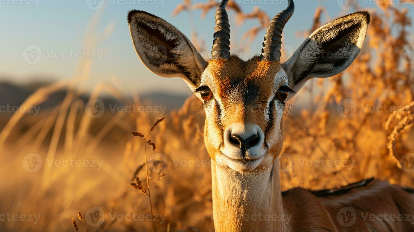 Nahansicht Foto von ein Gazelle suchen irgendein Richtung. generativ ai