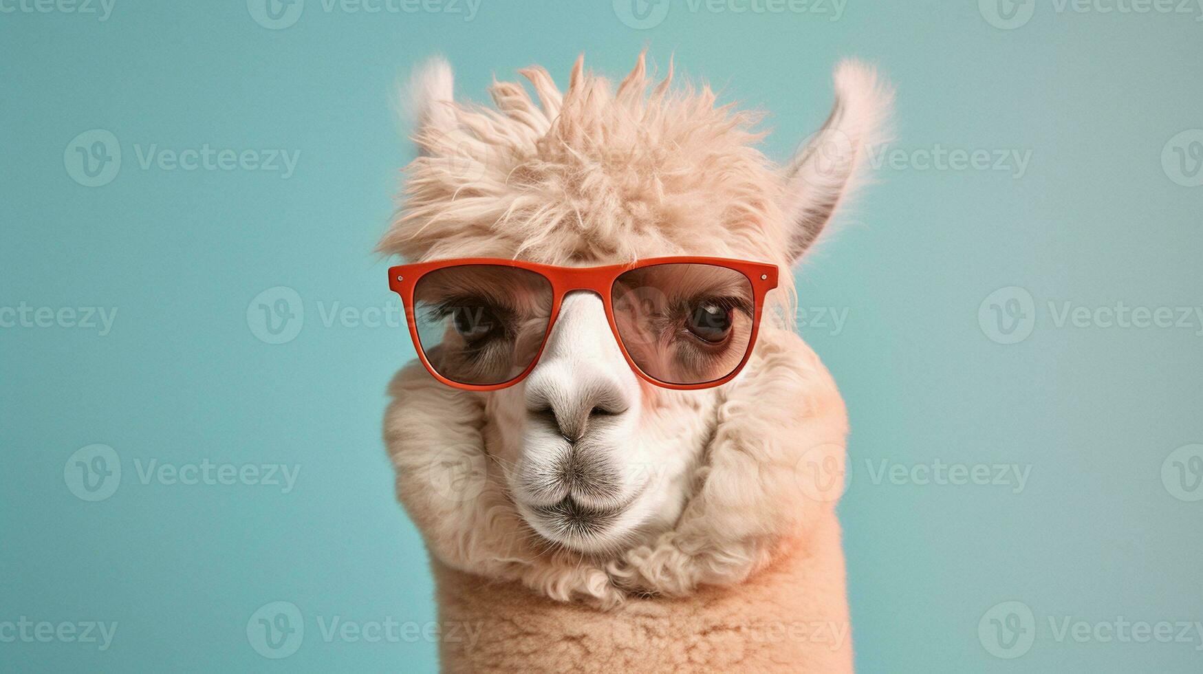 generativ ai, alpacadorable ein stilvoll Alpaka Sport Sonnenbrille foto