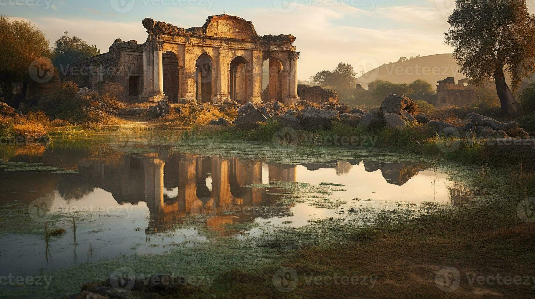 generativ ai, uralt Ruinen kombinieren Landschaften mit historisch Element foto