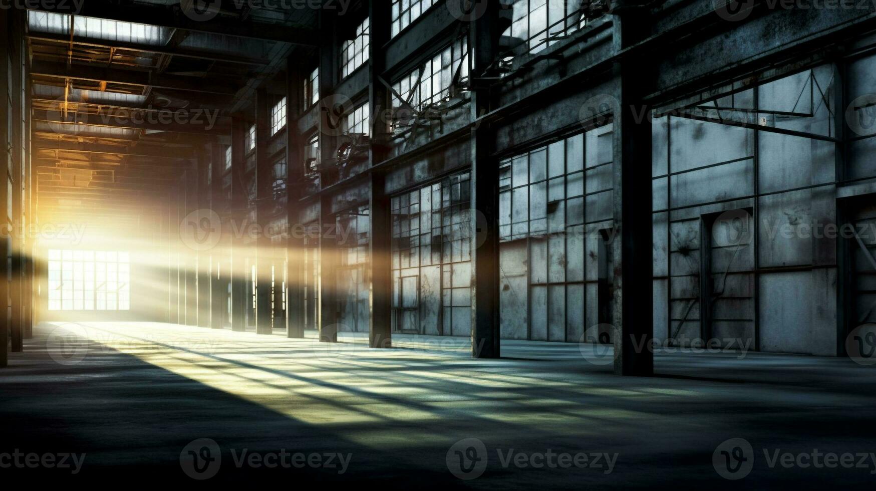 generativ ai, Schatten tanzen abstrakt Formen im industriell Licht foto