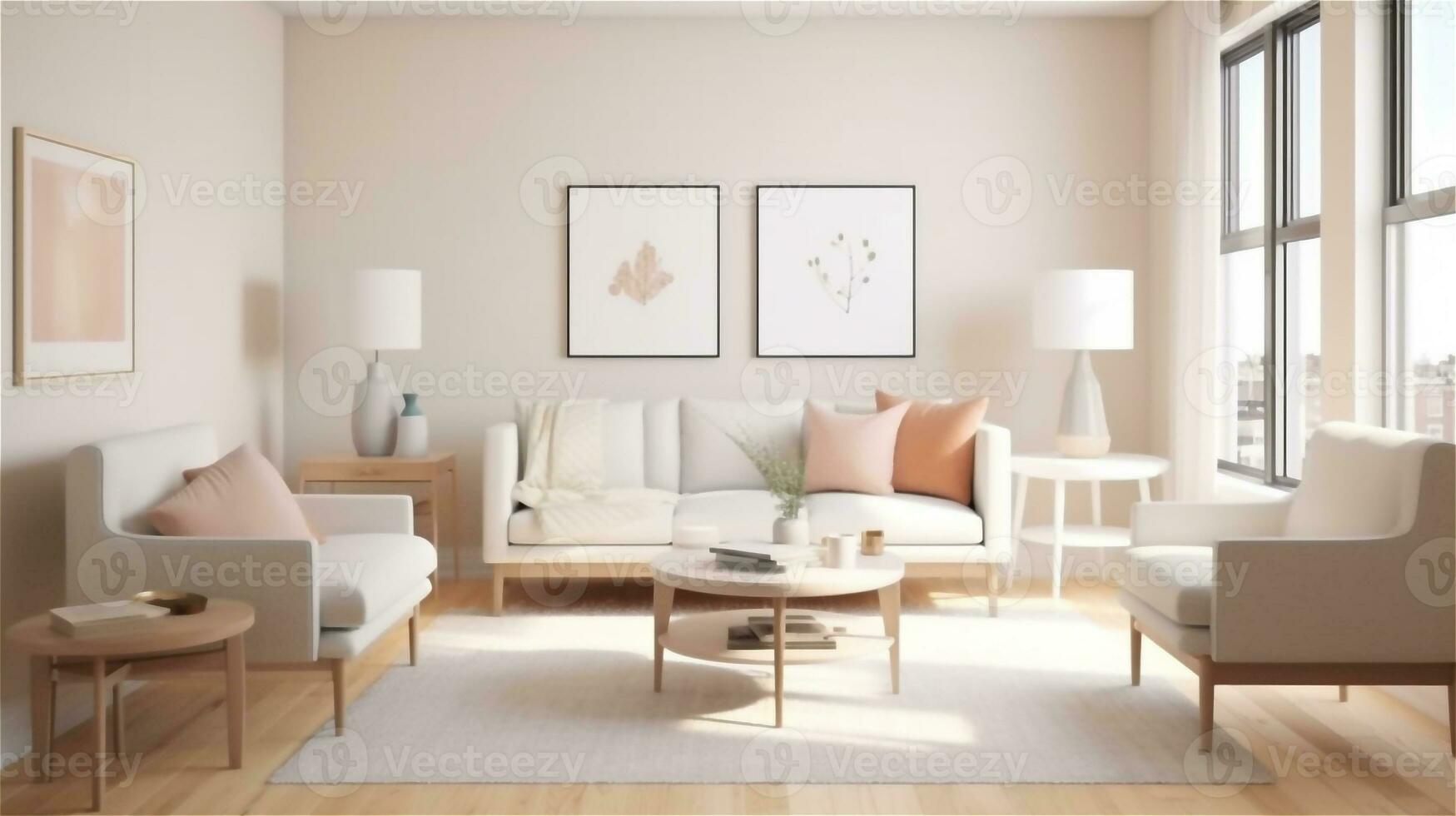 generativ ai, skandinavisch minimalistisch Leben Zimmer foto