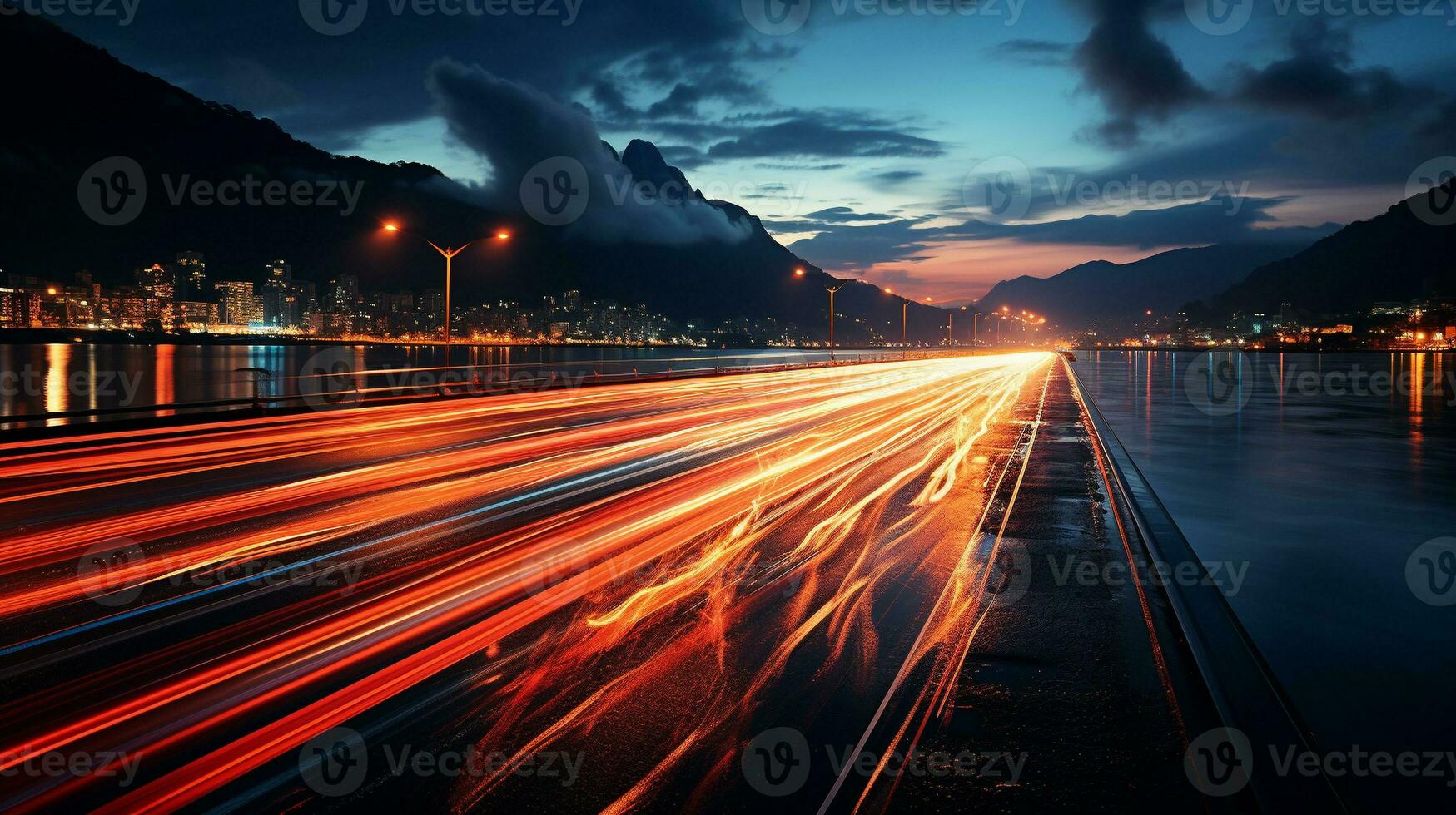 städtisch Symphonie faszinierend Licht Wanderwege beim Nacht, generativ ai foto