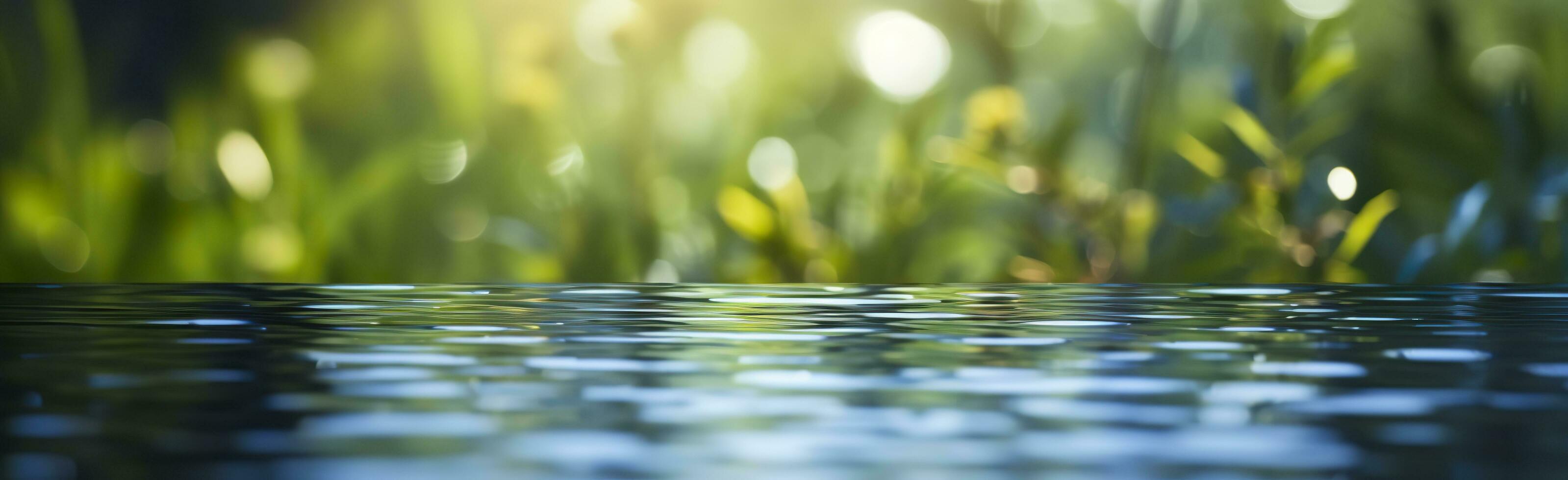 verschwommen Bild von natürlich Hintergrund von Wasser und Pflanzen. generativ ai foto