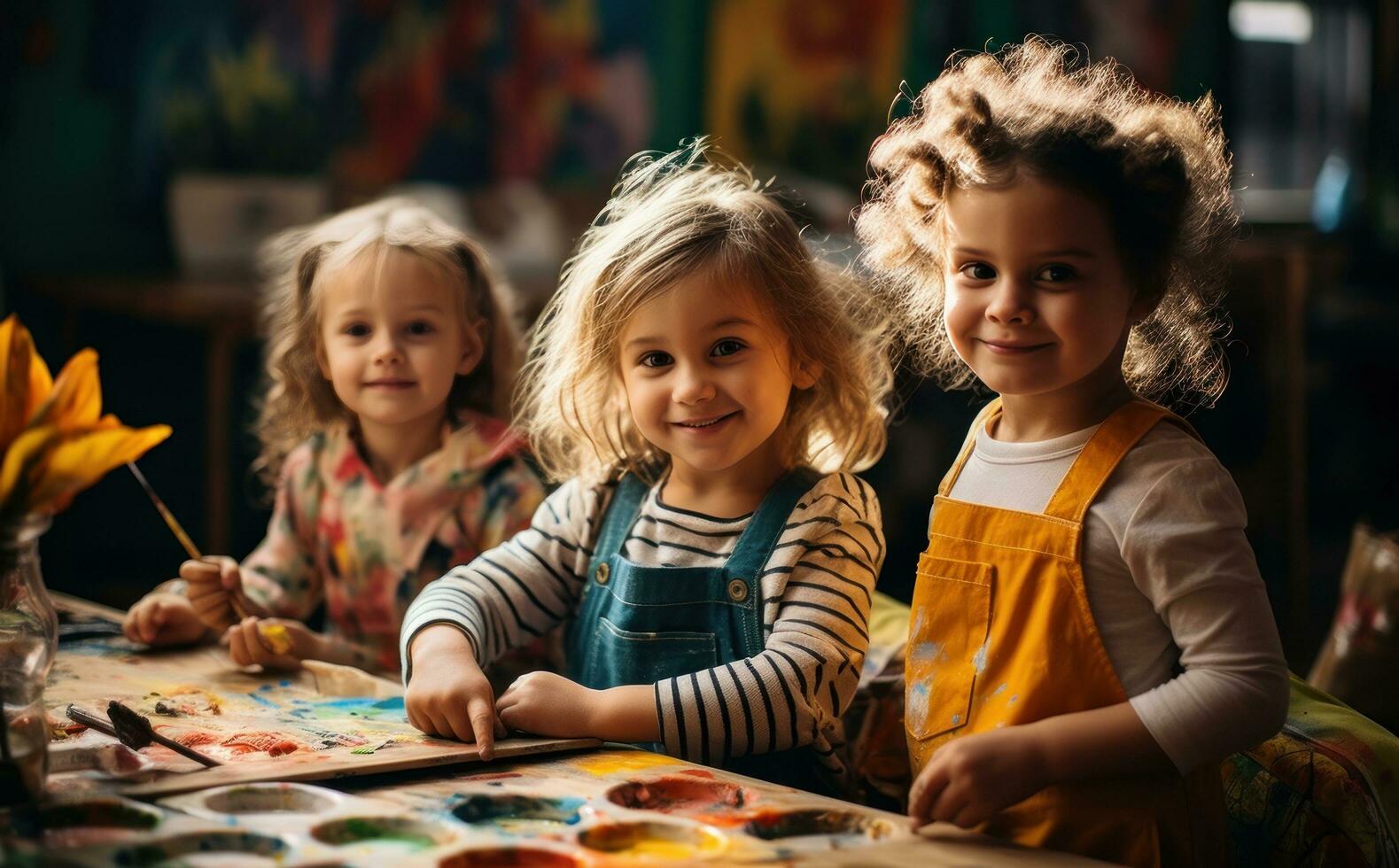 Kinder Gemälde im Kunst Klasse foto