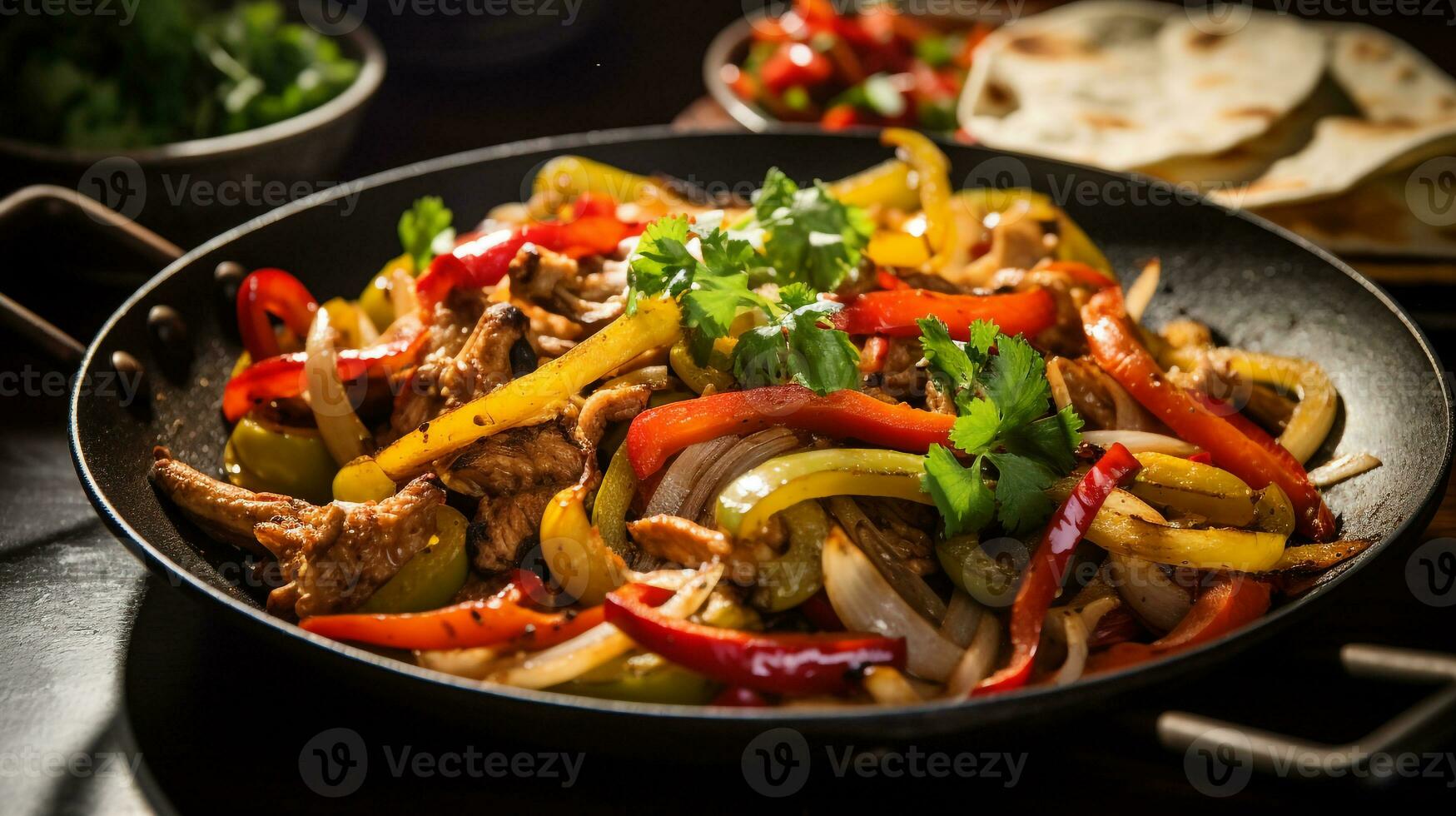 Foto von Gemüse Fajitas wie ein Gericht im ein hochwertig Restaurant. generativ ai